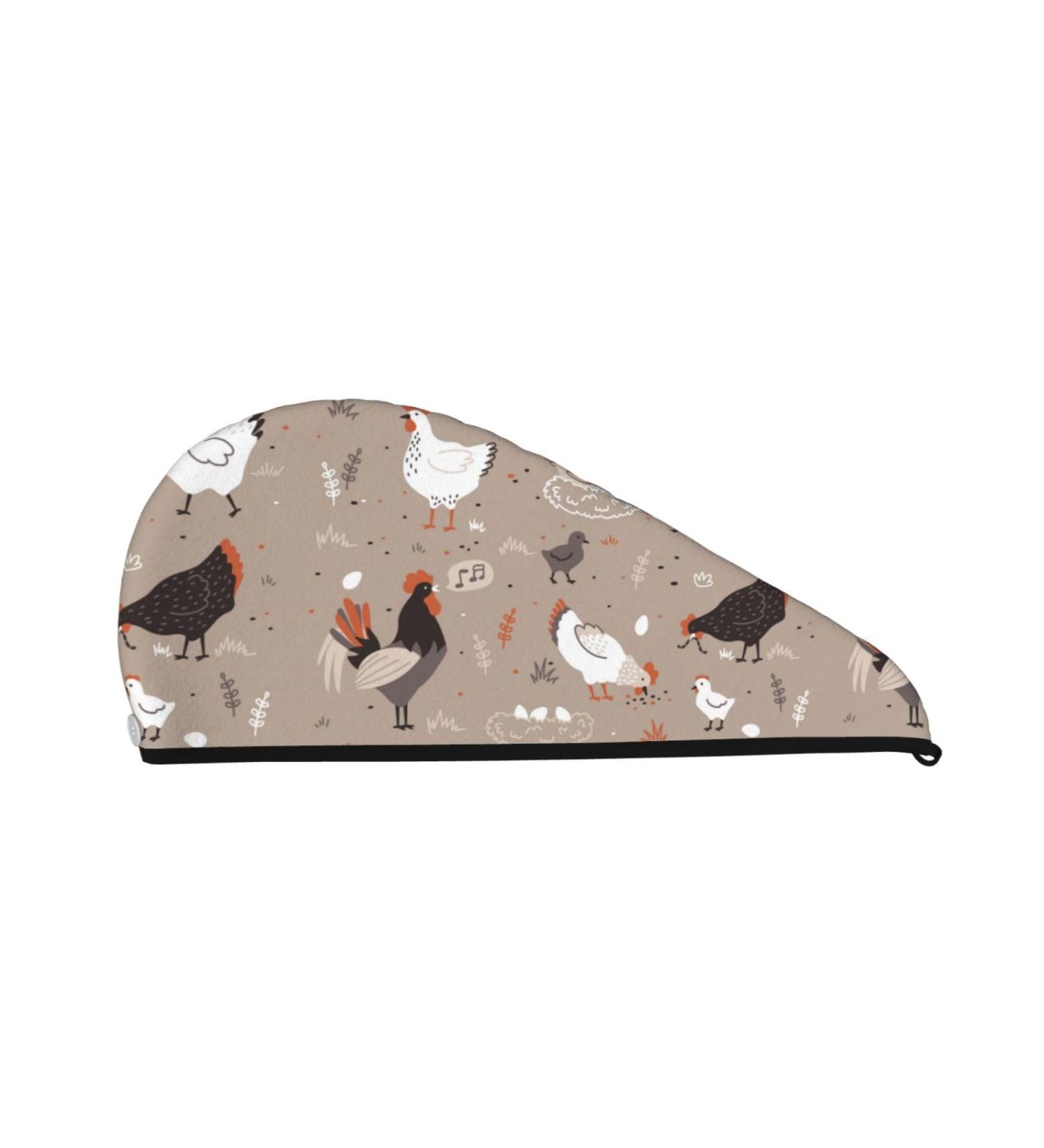 Quick-Dry Hair Towel Wrap with Button - Chicken Design Perfect for Effortless Hair Drying | International Shipping Available - Buy Online on GoSupps.com
