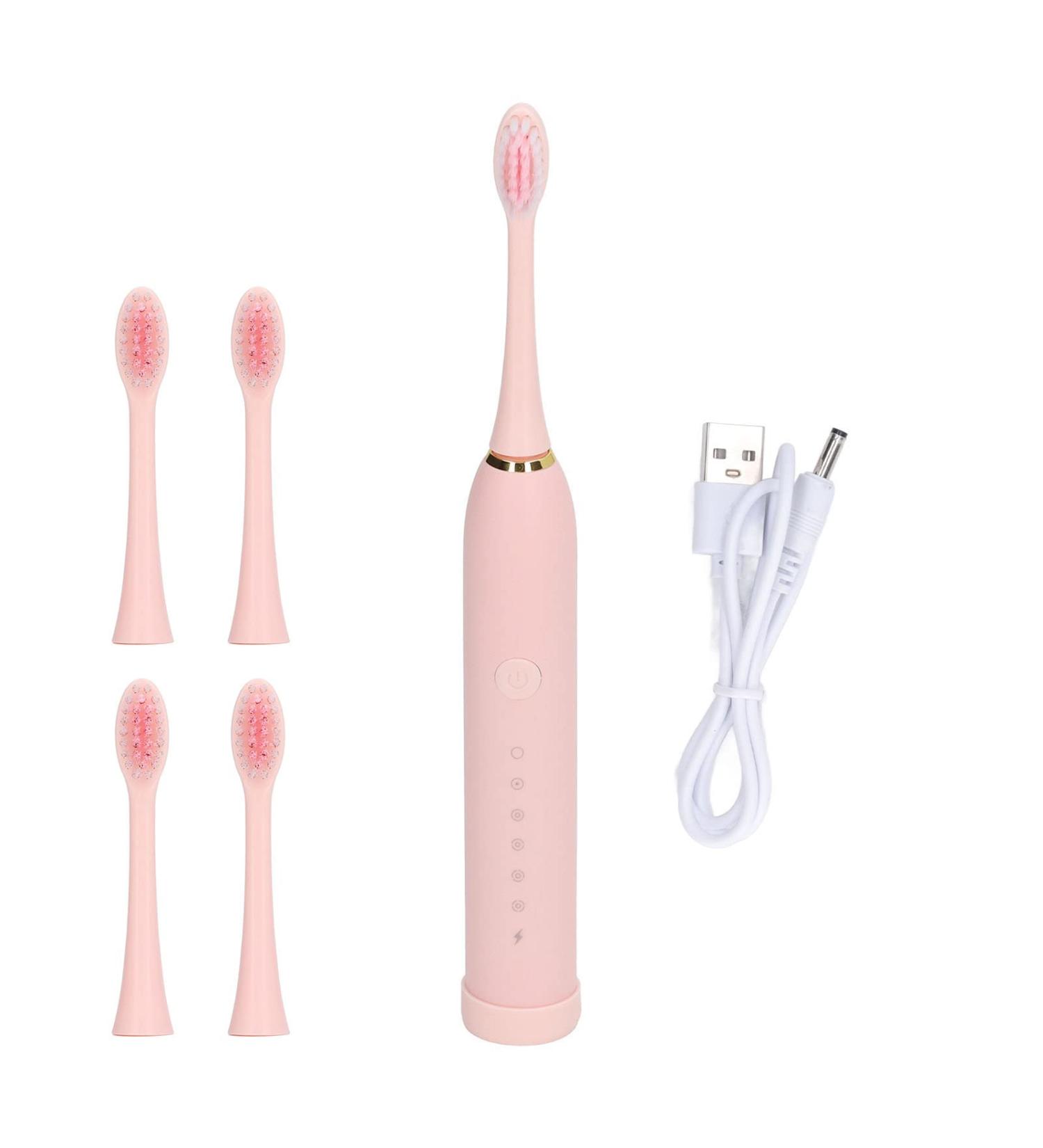 Electric Toothbrush - IPX7 Waterproof 6 Modes & 4 Heads (Pink) - International Shipping Available - Buy Online on GoSupps.com