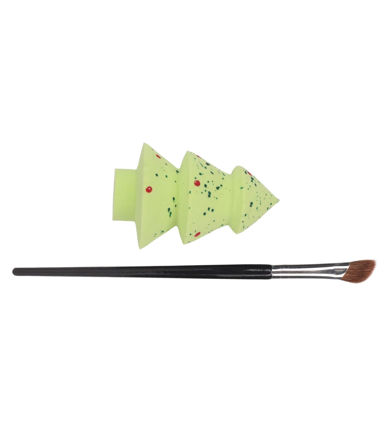 Angled Nose Brush Set with Green Sequin Christmas Tree Shape Blending Sponge Kit for Cosmetic Soft and Elastic 3D Smudge Skin Friendly and Soft - Buy Online on GoSupps.com