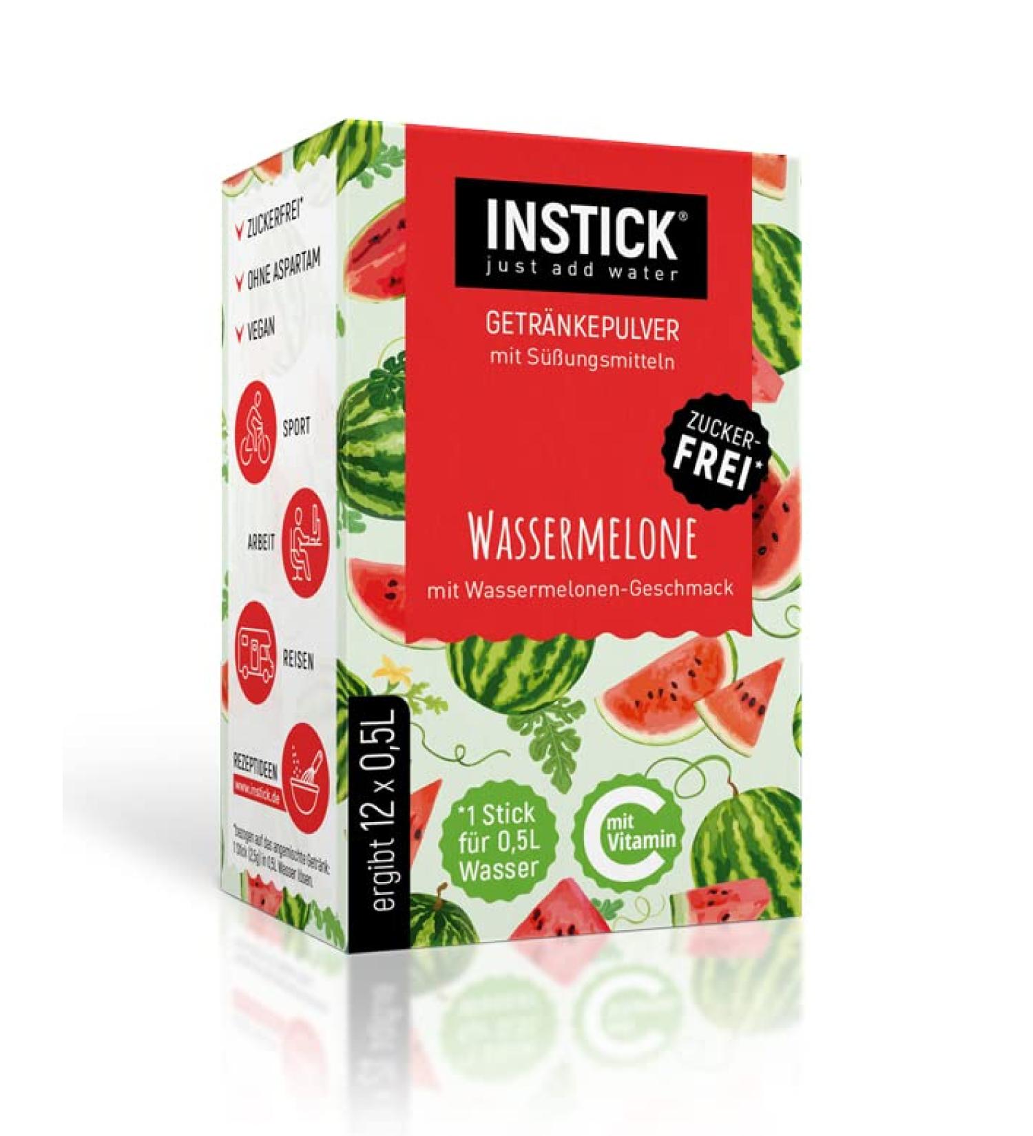Buy INSTICK Sugar-Free Instant Watermelon Drink | Vegan Low-Calorie Vitamin C | 12 x 0.5-1L Pack - Worldwide Shipping - Buy Online on GoSupps.com