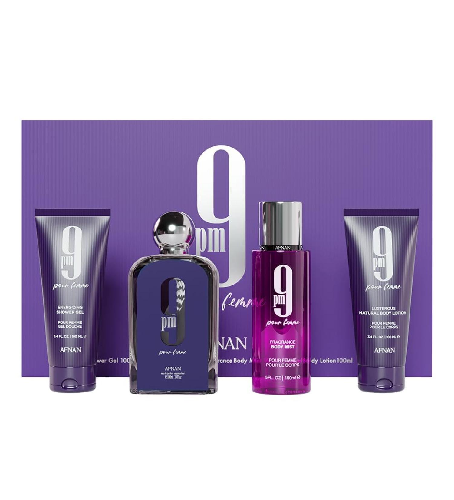 Afnan 9 PM Pour Femme Luxury Perfume Gift Set Eau De Parfum (3.4 Oz) Shower Gel (3.4 Oz) Body Mist (5.0 Oz) Body Lotion (3.4 Oz) 9 PM Femme Gift Set - Buy Online on GoSupps.com