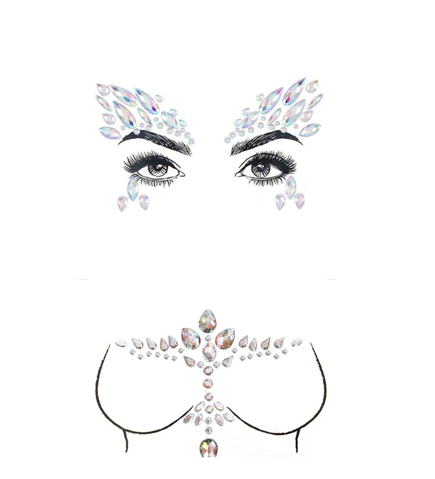 Bomine Rhinestone Mermaid Face & Chest Stickers - Festival Body Jewelry & Temporary Tattoos for Women/Girls - 2 Sets - Buy Online on GoSupps.com