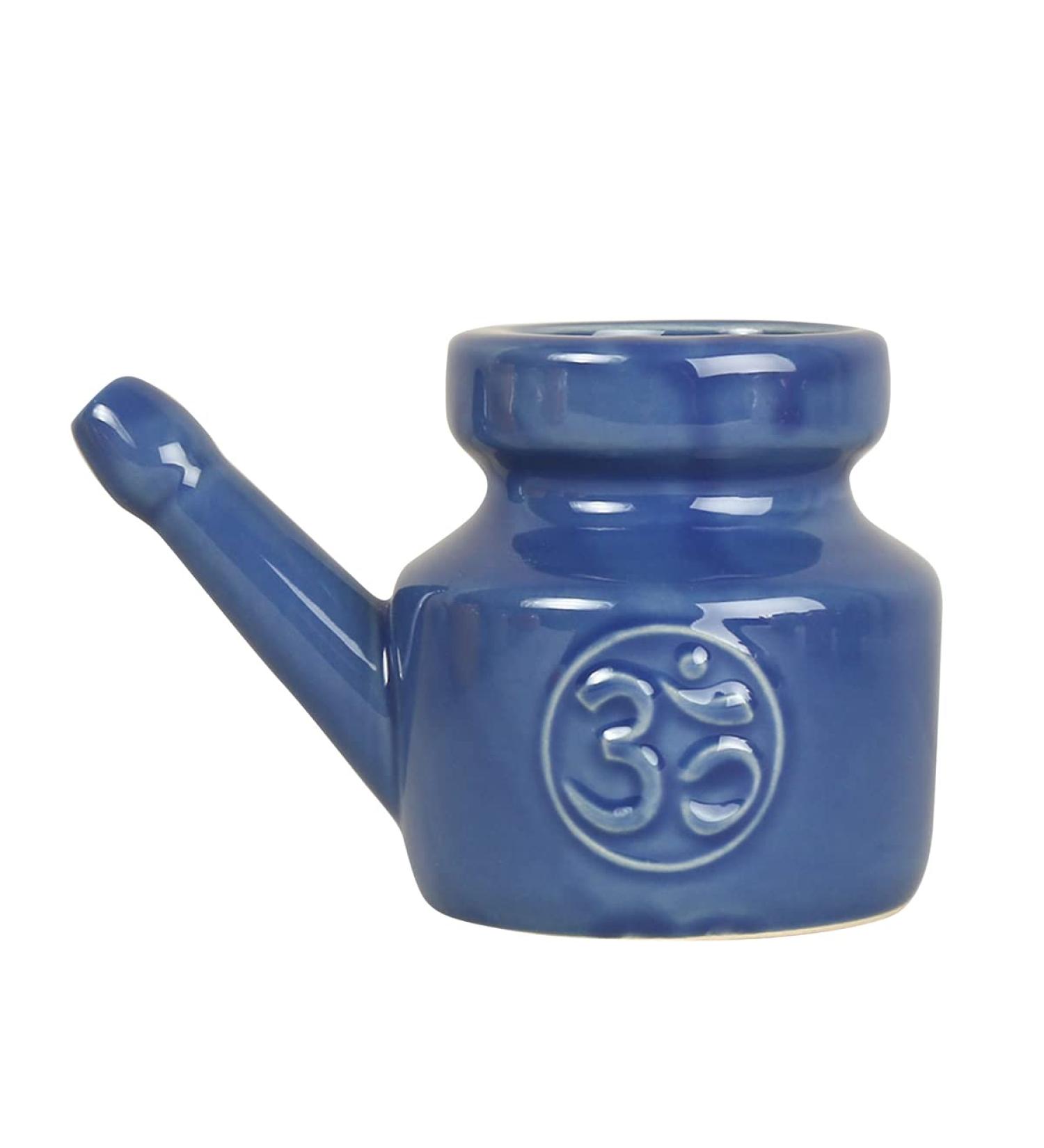 Kqcibz 350Ml Ceramic Neti Pot Nose Cleaning Pot Leakproof Spout Pot for Nasal Rinsing Nose Washing Men Women Blue - Buy Online on GoSupps.com