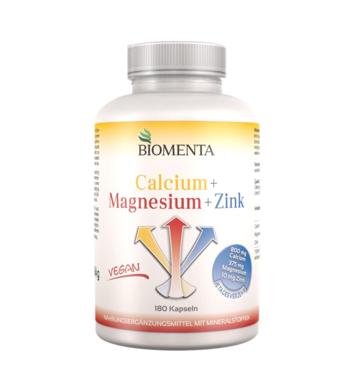 Buy BIOMENTA Calcium + Magnesium + Zinc - 180 High-Dose Vegan Capsules | Premium Quality Multi-Mineral Supplement - 100% NRV - Buy Online on GoSupps.com