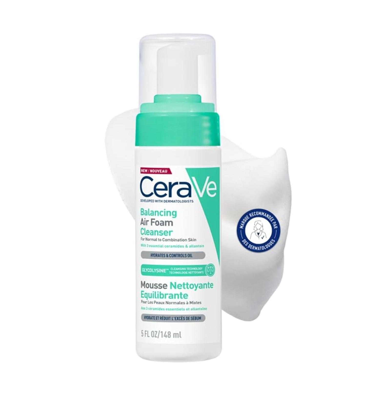 CeraVe - Mousse Nettoyante Equilibrante - Hydrate & Elimine l'Exc s de S bum - Glycolysine C ramides & Allanto ne - Peaux Normales Mixtes - 148ml - Buy Online on GoSupps.com