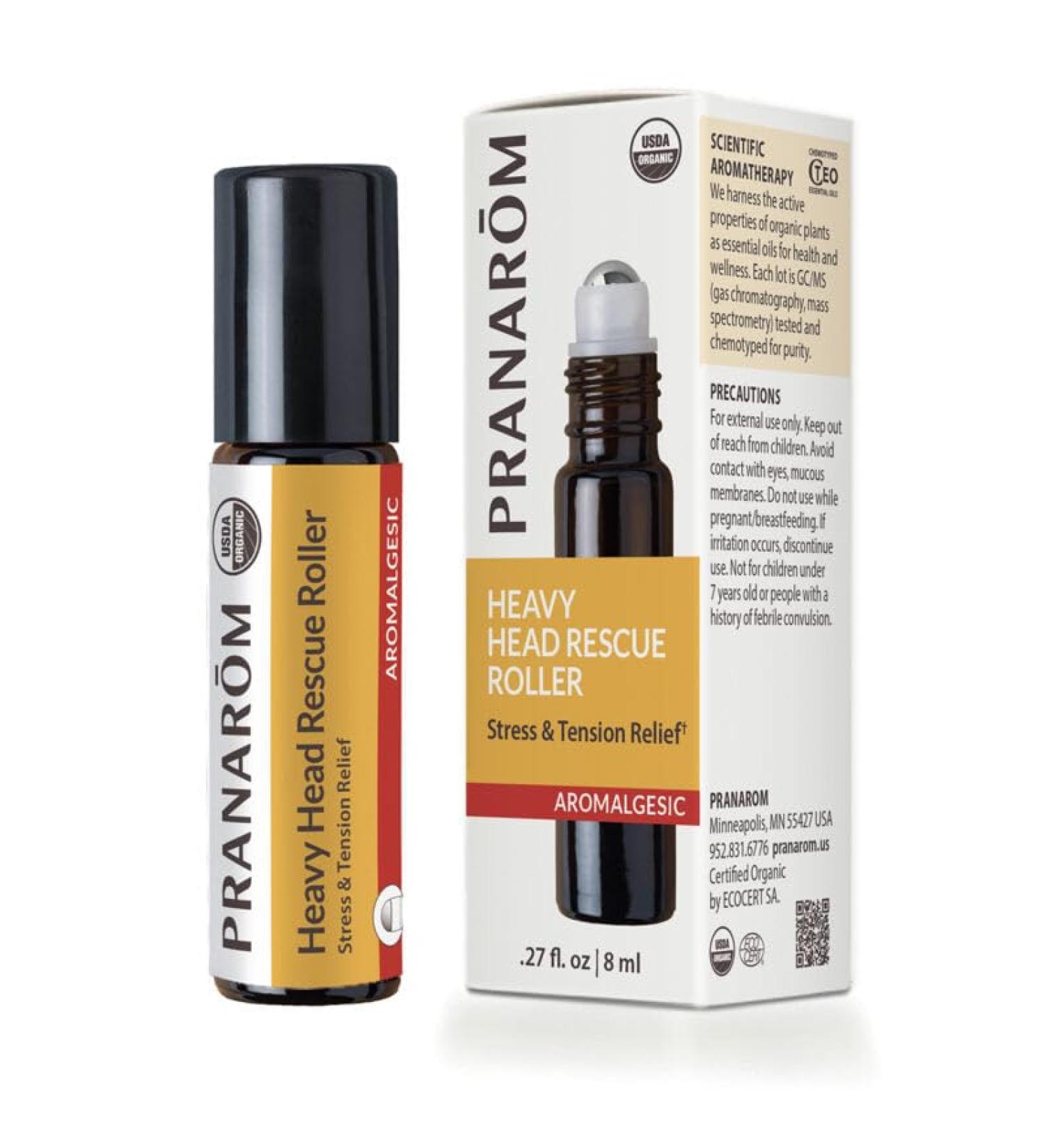 Pranarom - Heavy Head Rescue Roller 8ml - Aromatherapy with Essential Oils - Organic Blend for Tension - Warming & Cooling Effects - Easy Roll-On Application - Buy Online on GoSupps.com