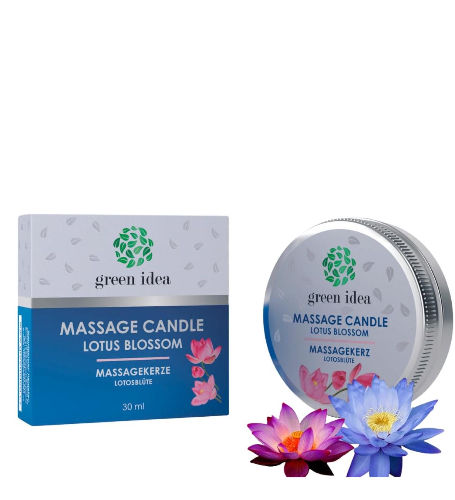 Green Idea Massage Candle with Shea Butter & Essential Oils - Lotus Blossom Scent - Luxurious 30ml Candle for Sensual Pleasure - Buy Online on GoSupps.com