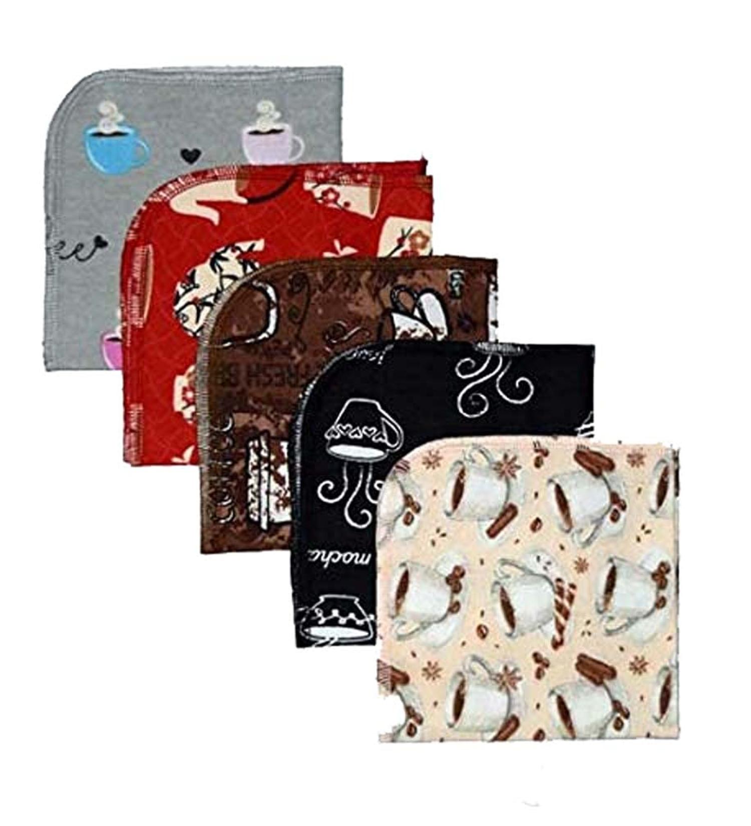 Set of 5 Coffee Time 1 Ply Printed Cotton Flannel Little Wipes 12x12 Inches - Buy Online on GoSupps.com