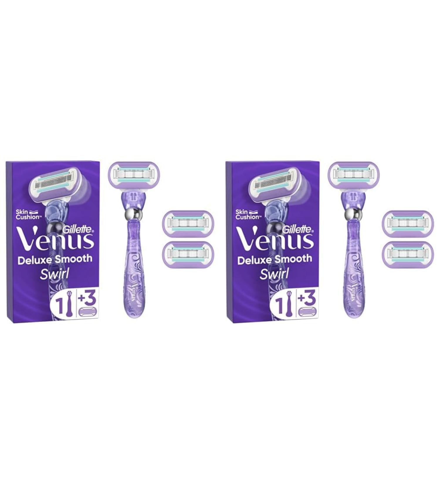 Gillette Venus Deluxe Smooth Swirl Razor for Women - Skin-Protecting Moisture Strips + 3 Blades (2 Pack) - Buy Online on GoSupps.com