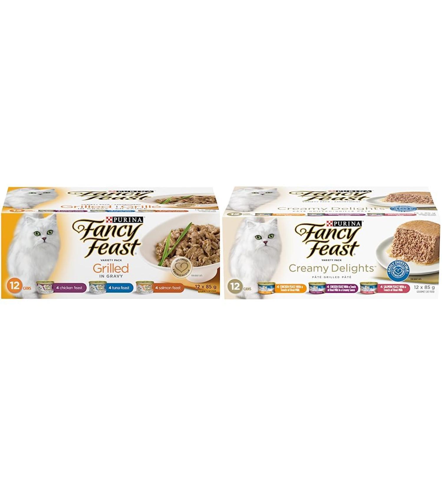 Fancy Feast Wet Cat Food Grilled Variety + Creamy Delights Variety Packs (24 Cans) - Buy Online on GoSupps.com