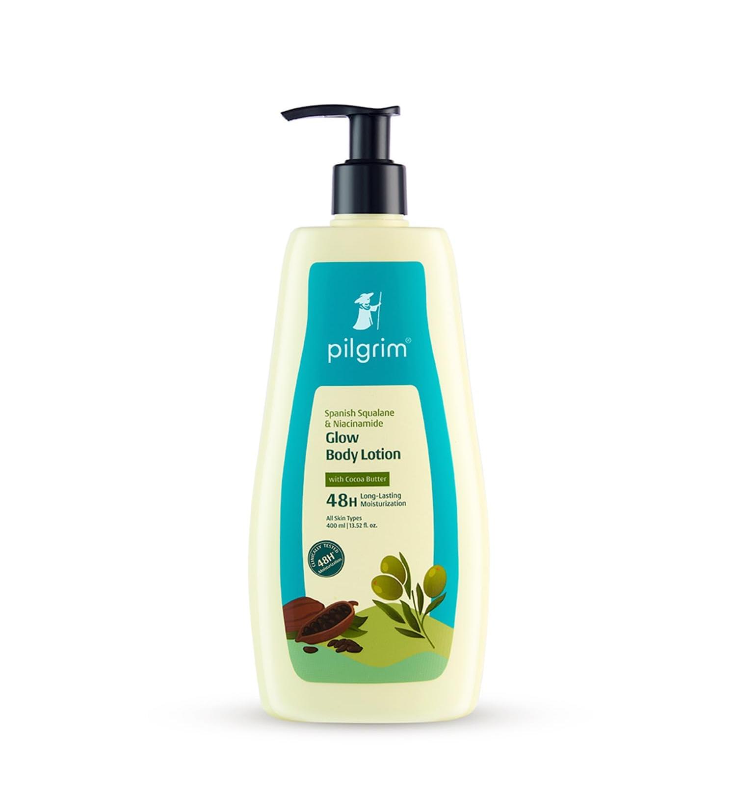 Pilgrim Glow Body Lotion with Spanish Squalane & Niacinamide | Lightweight Daily Moisturizer for Dry Dull Skin | Long-Lasting Hydration & Smooth Feel | 13.53 Fl Oz (400ml) - Buy Online on GoSupps.com