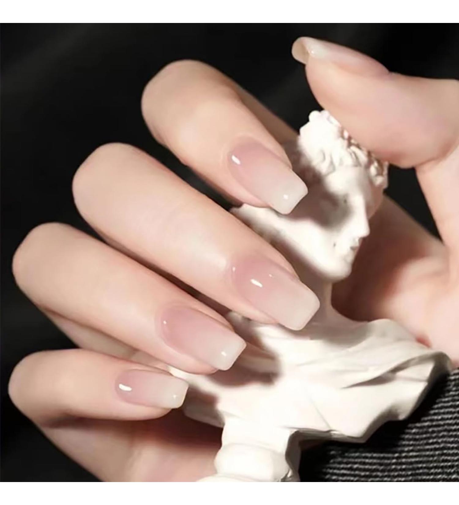 French False Nails Pink Gradient Press on Nails Natural Square Stick on Nails Ballerina Acrylic Short Fake Nails 24pcs for Women and Girls - Buy Online on GoSupps.com