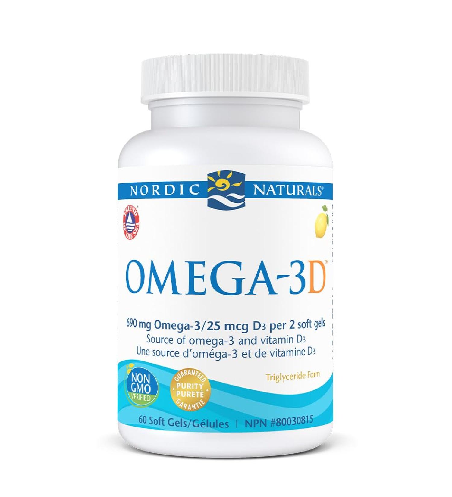 Nordic Naturals Omega-3D Lemon - Supports Cognition Immune Cardiovascular Health and Added Bone Support 60 Count - Buy Online on GoSupps.com