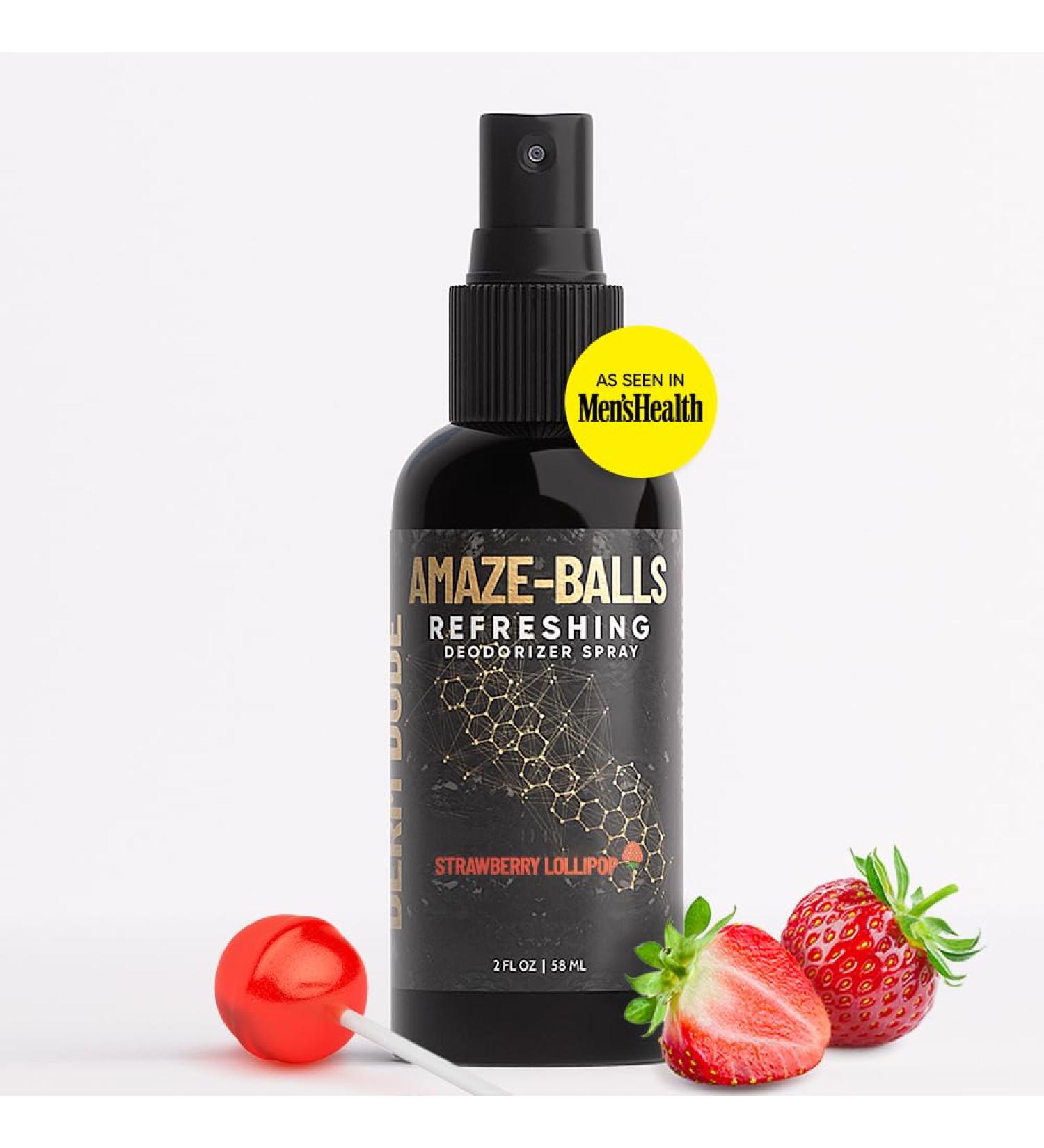 Derm Dude Amaze Balls Deodorant & Anti Chafing Sack & Groin Spray for Men | Formulated with All-Natural DeoPlex for Odor Control | With Refreshing Aloe Vera - Strawberry Lollipop Scent | 2oz (1 Pack) - Buy Online on GoSupps.com
