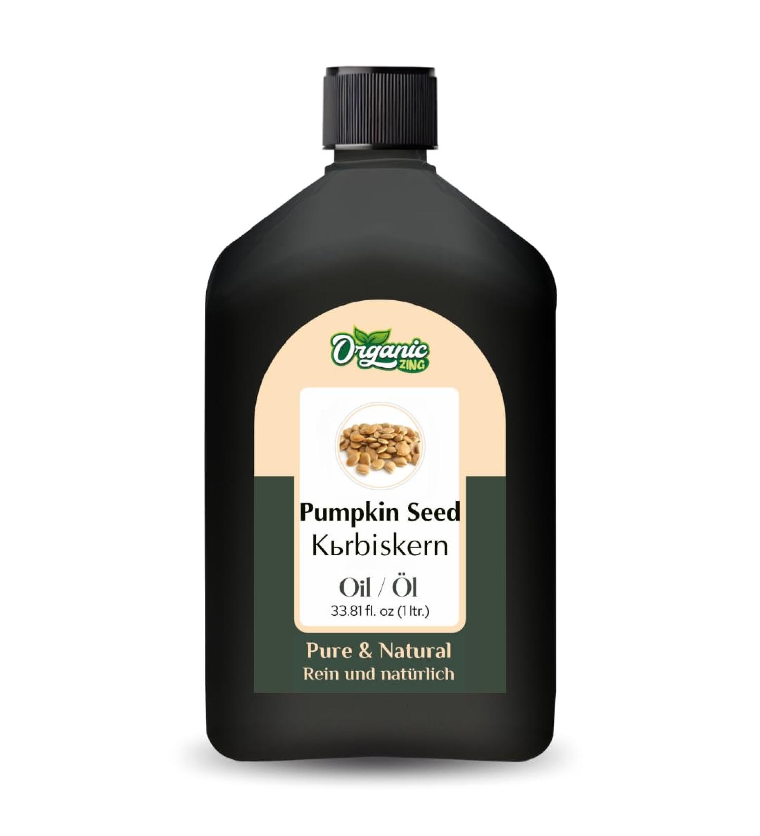 ORGANIC ZING Organic Zing Pumpkin Seeds (Cucurbita pepo L.) Pure Natural Caring Oil for Skin Care Hair Care Body Care - 1000ml