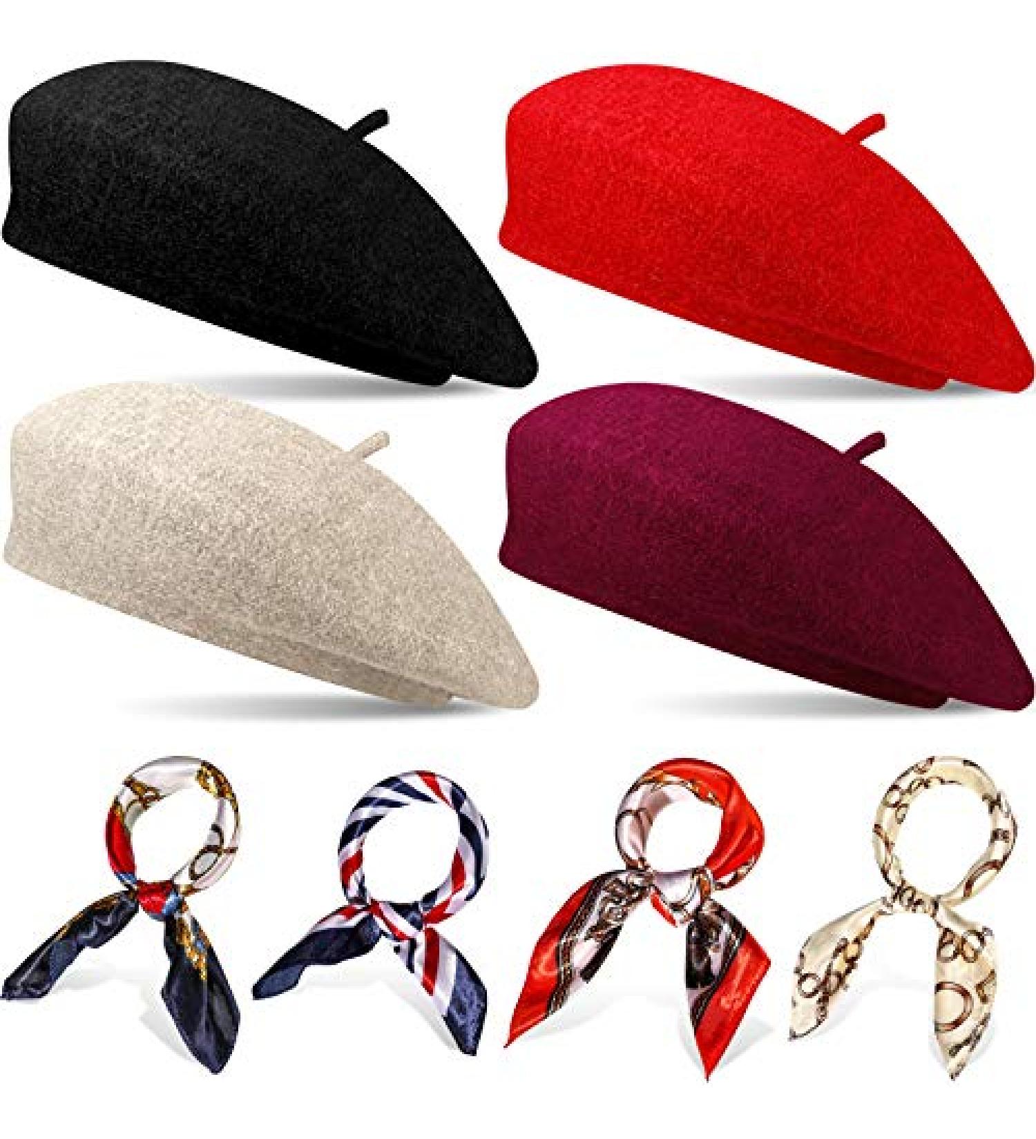 Women's Winter Wool Beret Hat with Stylish Scarf - Black/Red/Beige/Wine Red - Buy Online on GoSupps.com