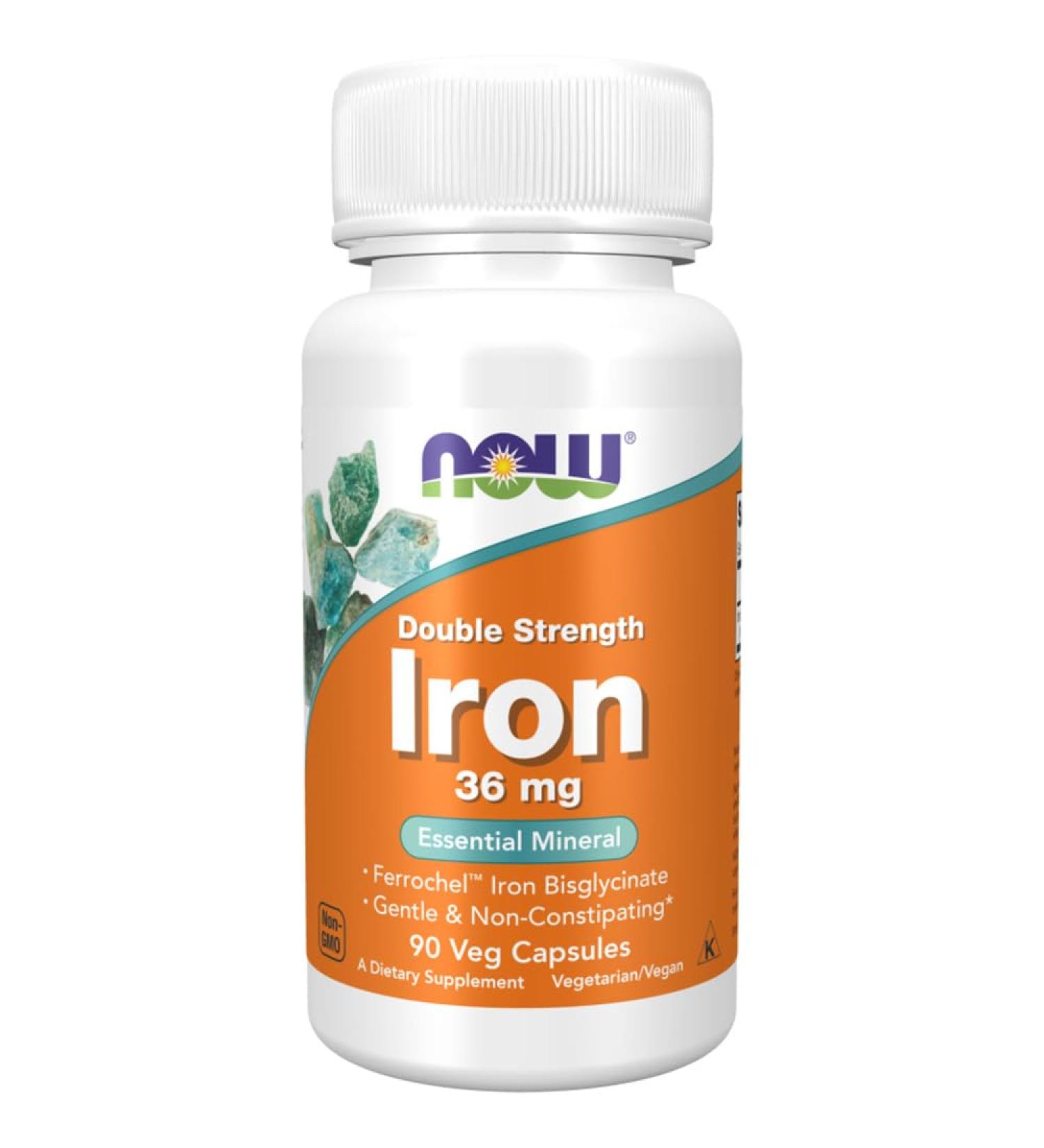 Buy Now Foods Double Strength Iron 36mg - Vegan Iron Bisglycinate Capsules Gluten-Free High Dose 90 Count - Buy Online on GoSupps.com