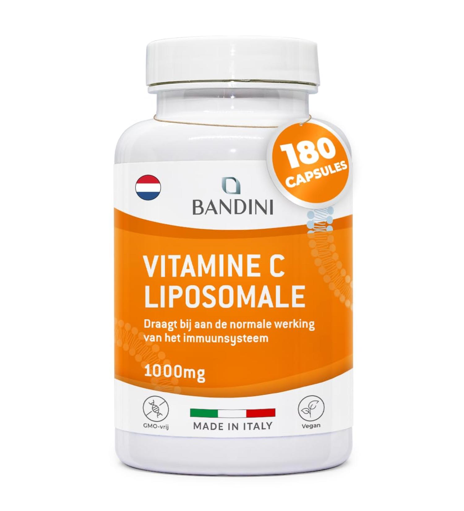 Bandini Liposomal Vitamin C 1000 mg 180 capsules High dose liposomal vitamin C 100 vegan Immune system bones cartilage skin teeth fatigue Pure Ascorbic Acid - Buy Online on GoSupps.com