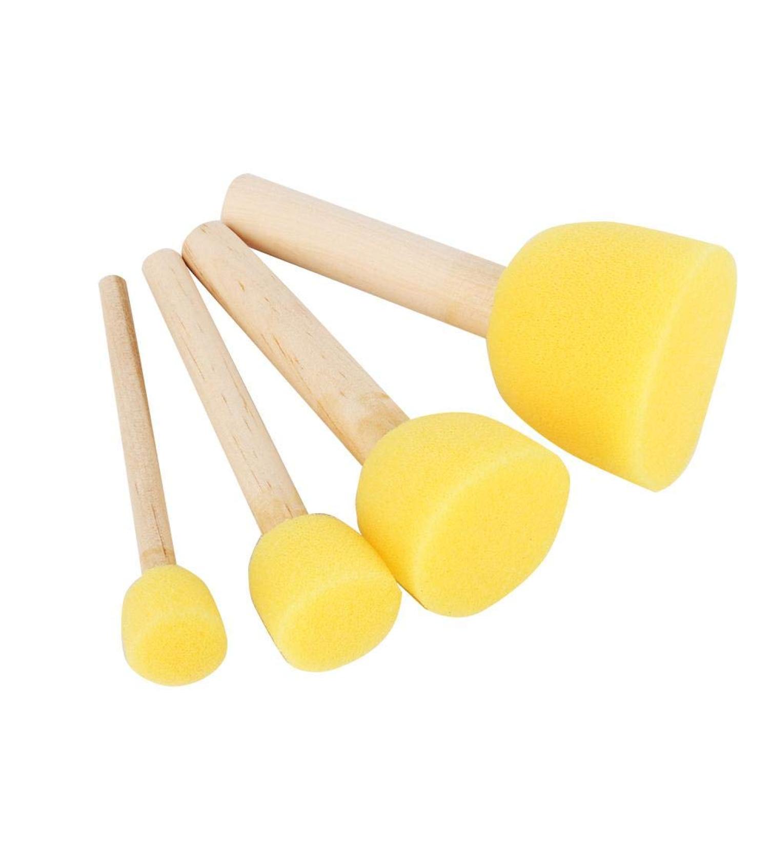 4Pcs Round Stencil Sponge Brushes for Art & Crafts - Wooden Handle Foam Paint Brush Set - Buy Online on GoSupps.com