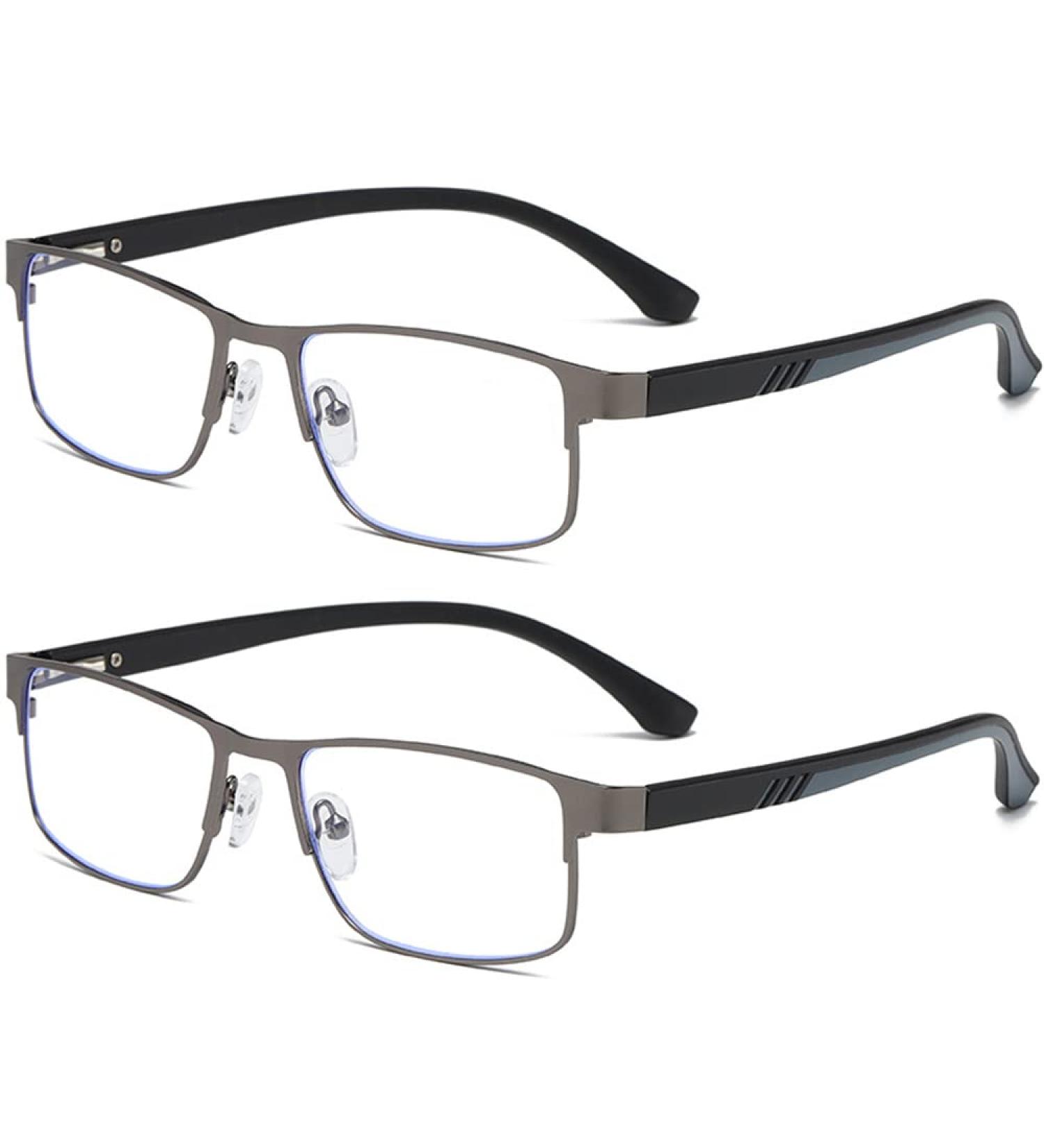 Eyglajdd 2 Pack Men's Reading Glasses - Metal Rectangle Frames with Blue Light Filter & Spring Hinge - Bronze 2.0x - Buy Online on GoSupps.com