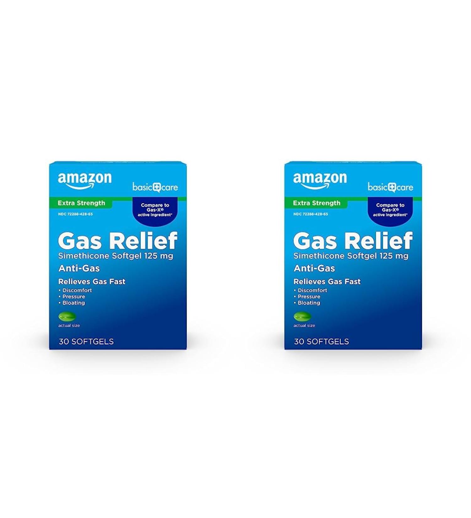 Amazon Basic Care Gas Relief Softgels - Extra Strength Simethicone 125 mg 30 Count (Pack of 2) - Fast-Acting Antigas Relief for International Shipping - Buy Online on GoSupps.com