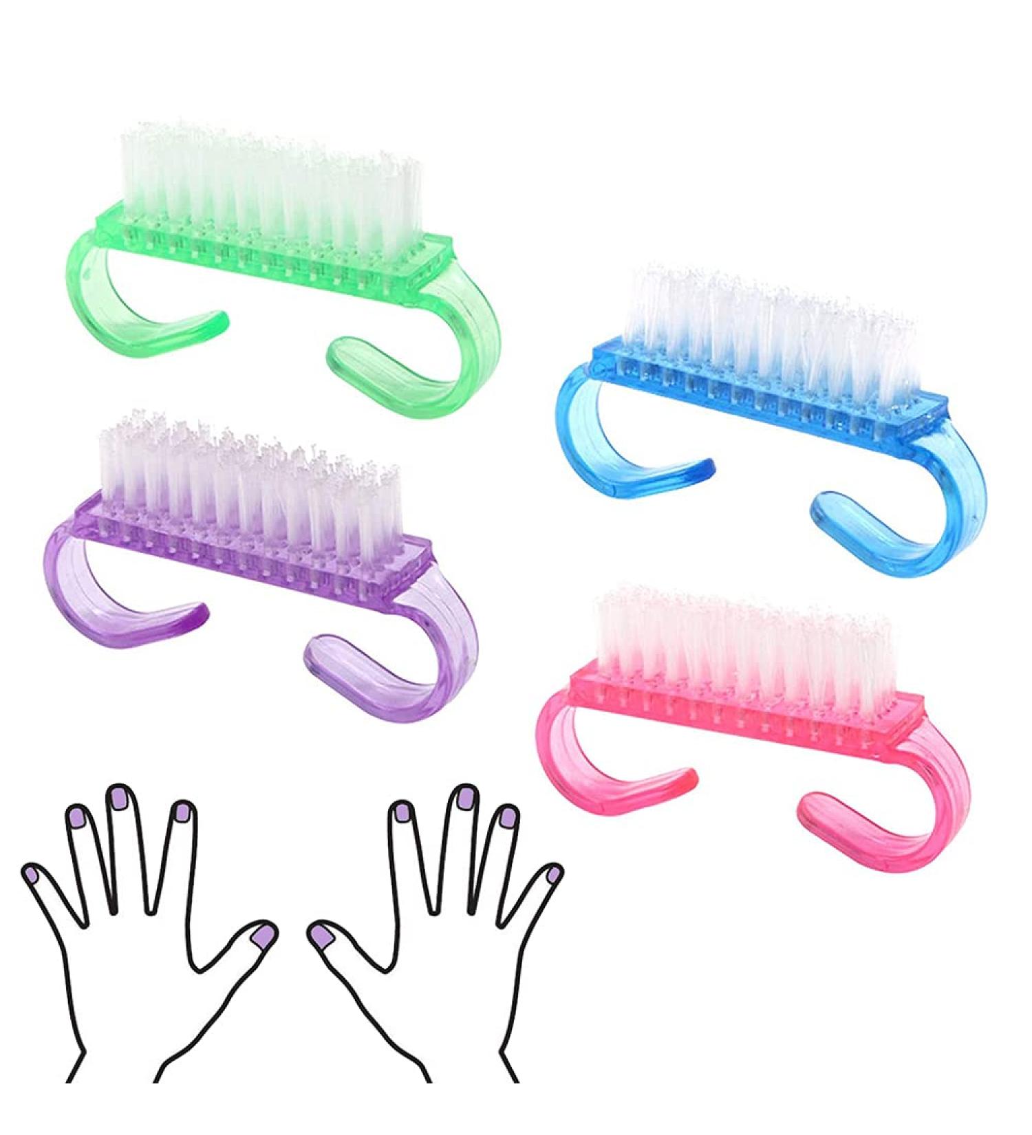 4 Pcs Colorful Handle Nail Brushes Set for Cleaning Nails - Small Nail Scrubbing Brush - Fingernail Brushes - Plastic (Blue Green Pink Purple) - Buy Online on GoSupps.com