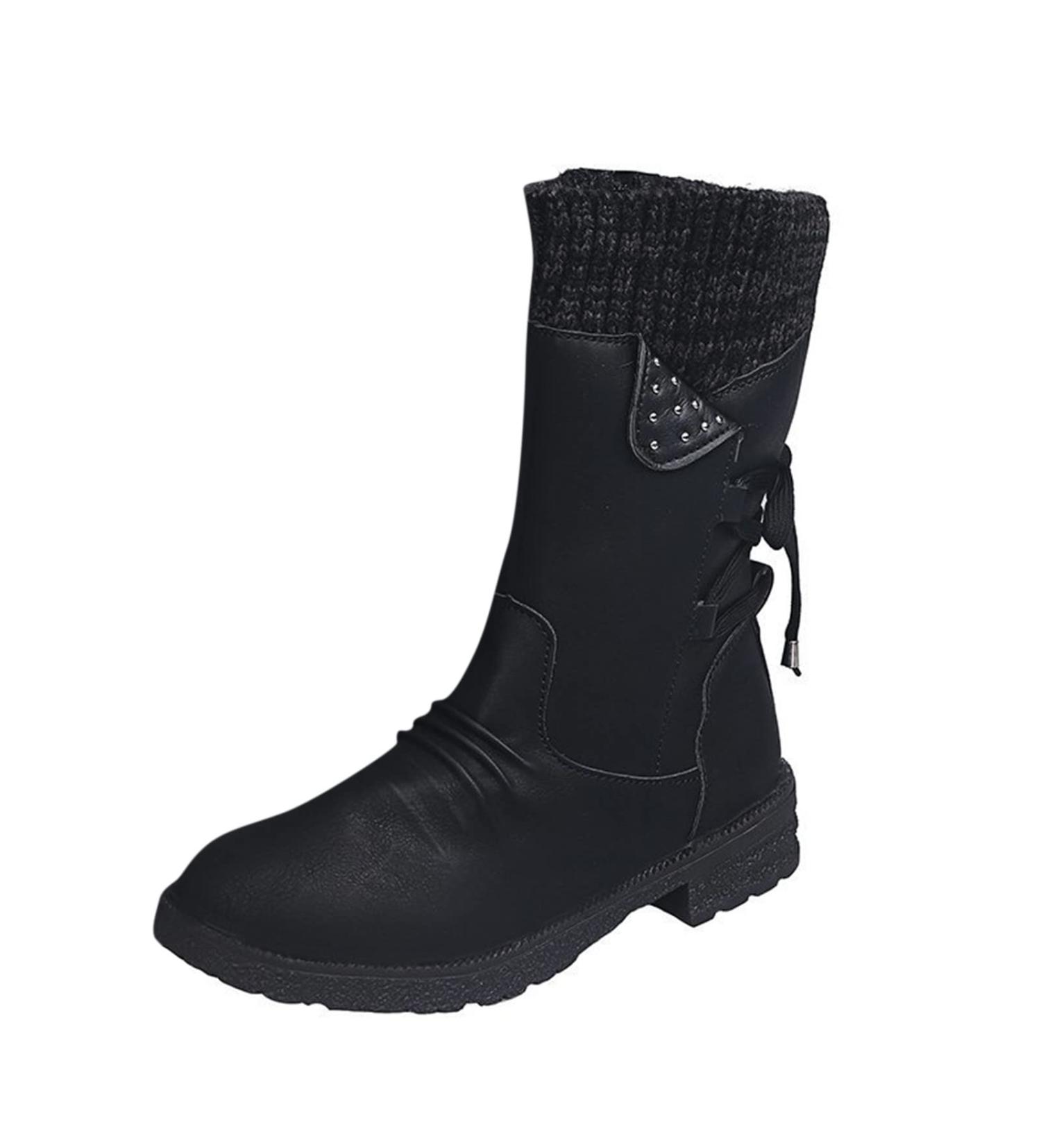 Rytejfes Women's Black Lace-Up High Ankle Winter Boots - Comfortable Short Heels Stylish & Warm - EU Size 39 - Buy Online on GoSupps.com