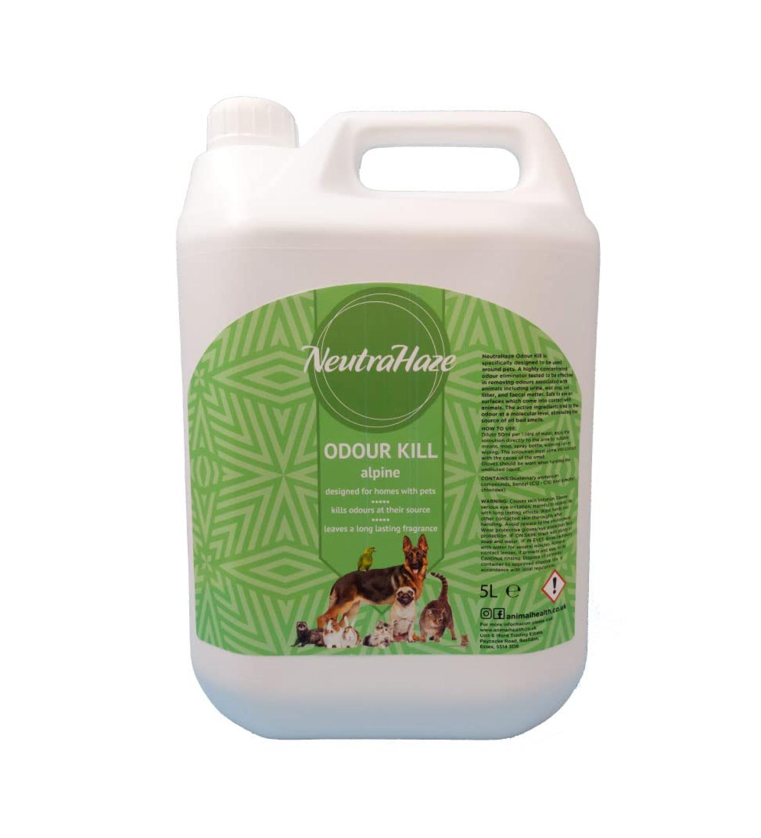 NeutraHaze Odour Kill - Pet Safe Destroys Bad Smells Kills Vomit Urine Cat Litter Feces Odors FAST- The Science Of Odour Control (Alpine 5 Litre) Alpine 5 Litre