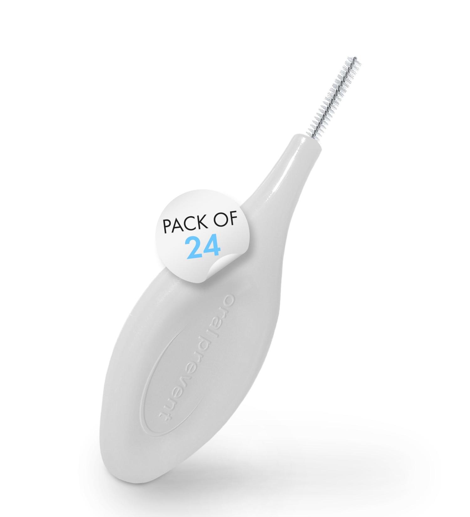Oral Prevent 24pc Interdental Brushes - Tooth Cleaning for Interdental Spaces - Tartar/Caries Prevention (0.45mm White) - Buy Online on GoSupps.com