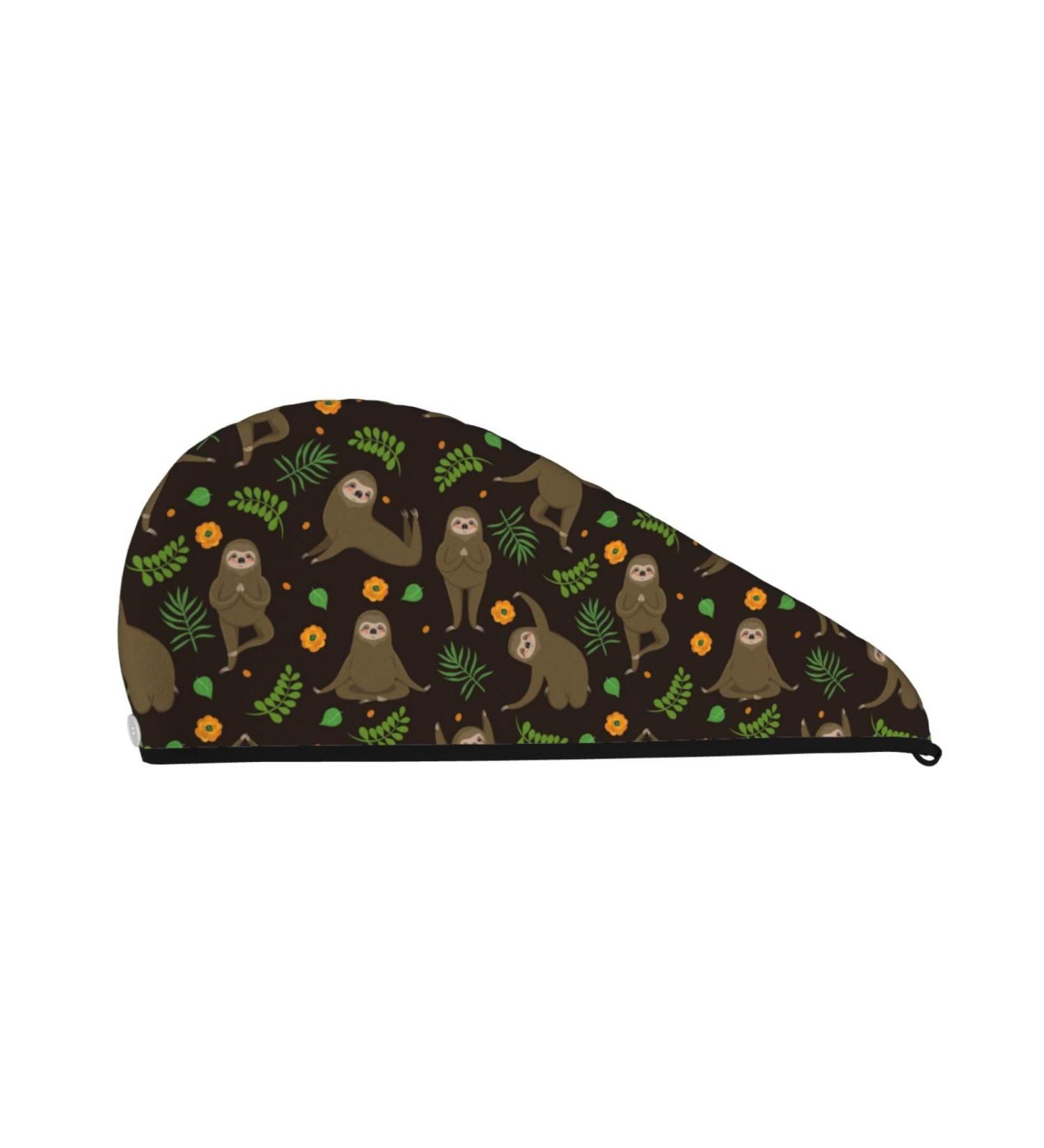 Quick-Dry Hair Towel Wrap with Button - Sloth Yoga Design | Soft & Absorbent Hair Turban for Fast Drying - Buy Online on GoSupps.com