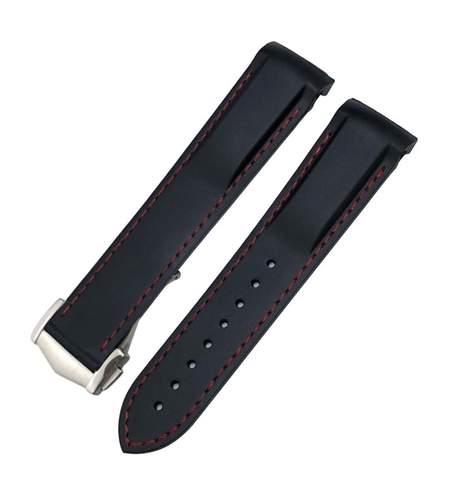 Buy SCHIK 19mm Curved Rubber Strap for Omega Speedmaster & Seamaster 300 | Black/Red with Golden Buckle - International Shipping Available - Buy Online on GoSupps.com