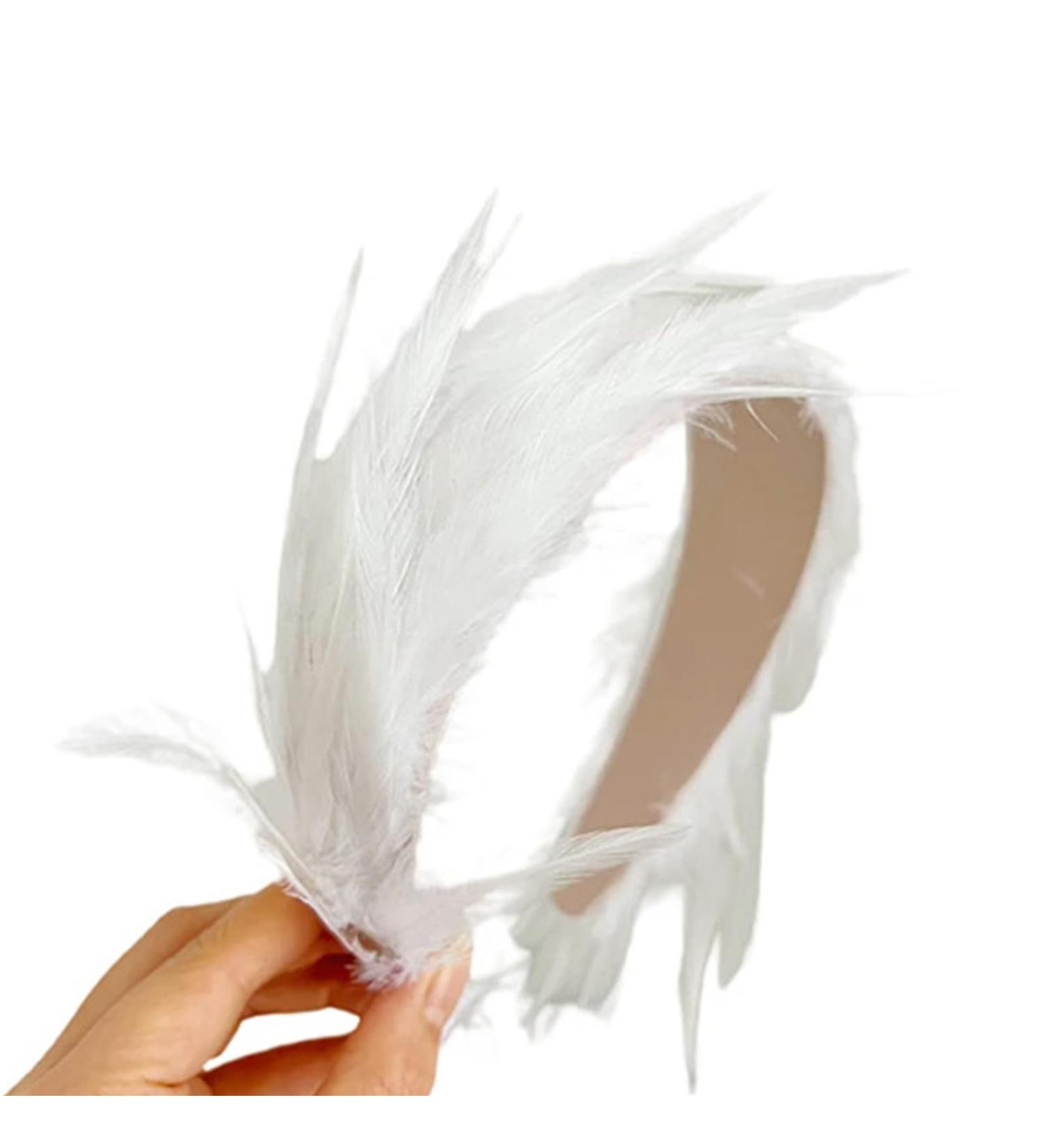 amangul Party Feather Fascinator Headband for Party Wedding Colorful Feather Fascinator Hair Hoop Cosplay Party Headdress(White) - Buy Online on GoSupps.com