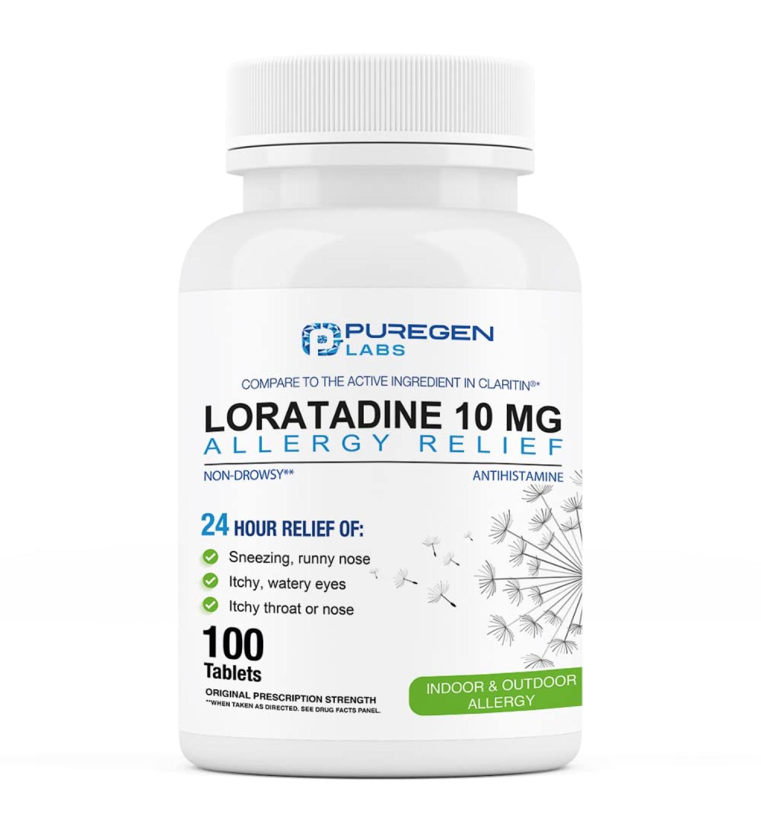 Puregen Labs Allergy Relief 10mg 100 Tablets - Non-Drowsy Antihistamine Medicine for Allergies - Buy Online on GoSupps.com