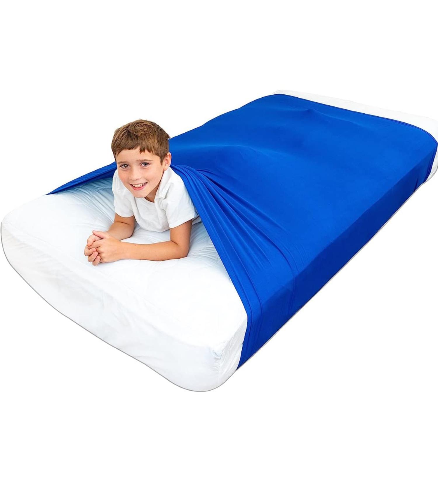 Buy Stretchy Sensory Compression Bed Sheet - Blue Full Size (136 x 147 cm) for Autism ADHD & SDP - Breathable Comfort for Better Sleep - Buy Online on GoSupps.com