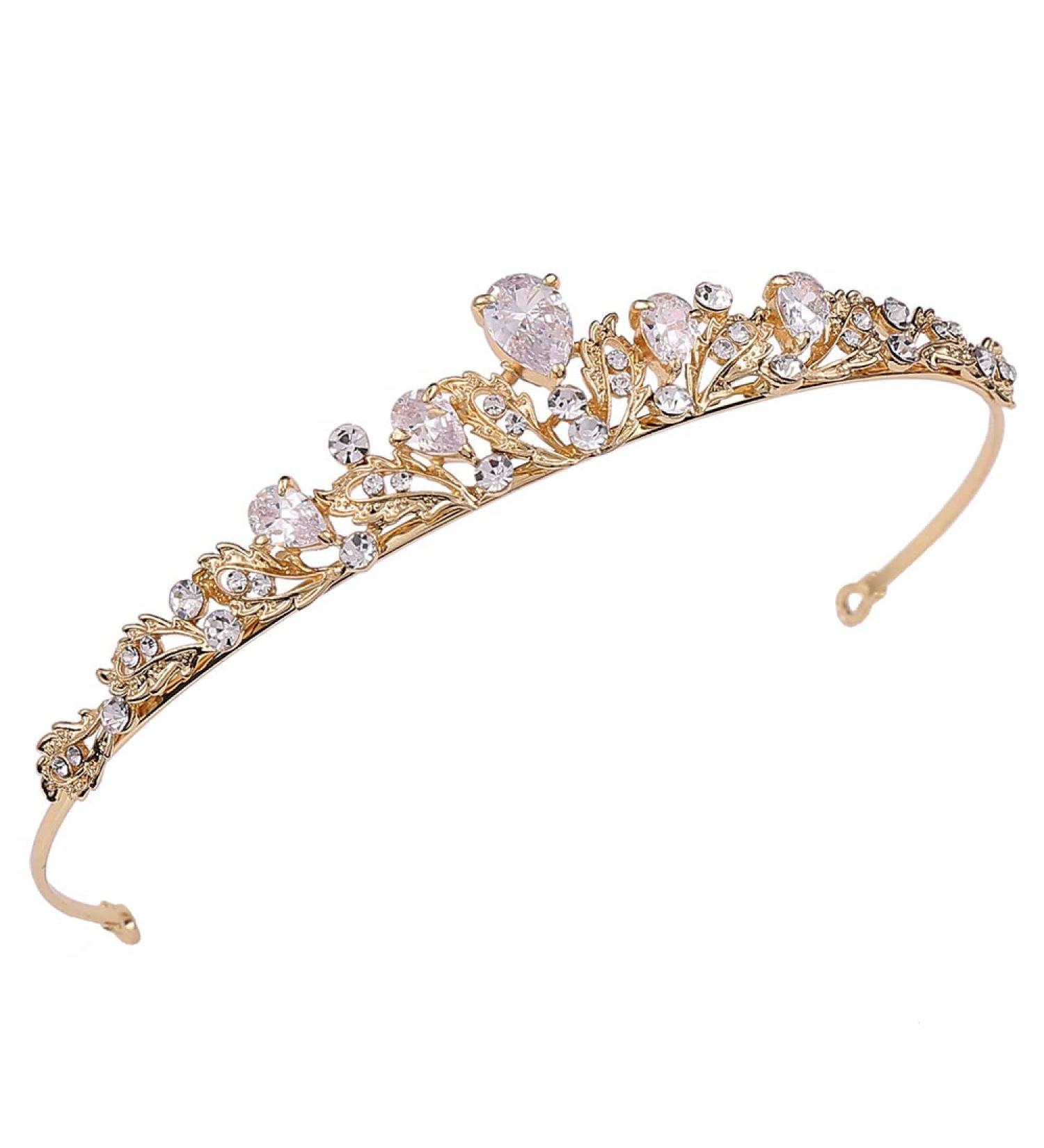 Elegant Gold Bride Tiara | Crystal Crown for Weddings Bridesmaids & Proms | Royal Headgear - Buy Online on GoSupps.com