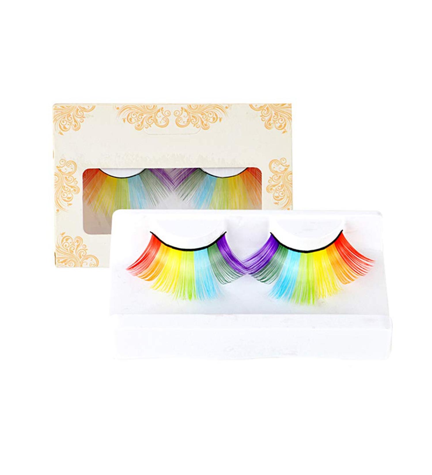 Rainbow False Eyelashes DIY Lash Extension 3D Volume Fake Eyelash Strips Exaggerated False Eyelashes Party Stage Cosplay Accessory for Performance - Buy Online on GoSupps.com