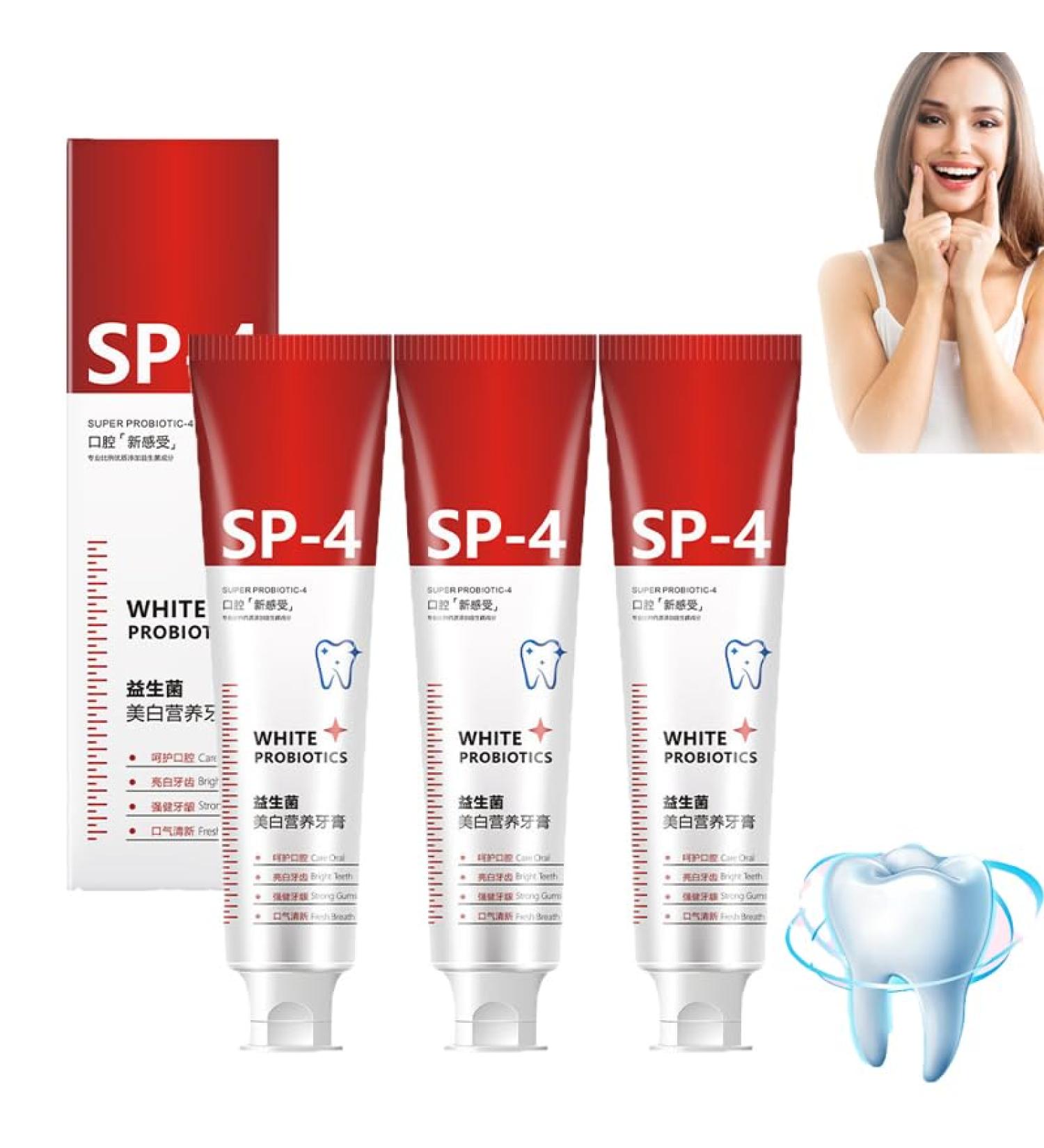 SP-4 Probiotic Toothpaste 100g | Lightening Formula & Complete Dental Care | Fresh Breath & Tooth Bumpers (3PC) - Buy Online on GoSupps.com