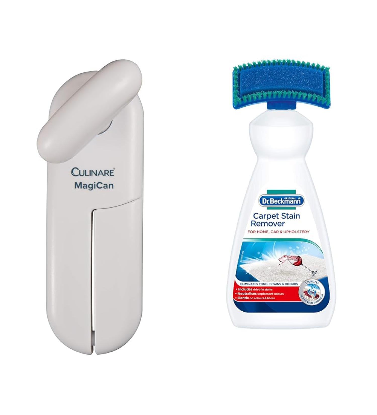 Culinare C10015 MagiCan Tin Opener White Plastic/Stainless Steel Manual Can Opener & Dr. Beckmann Carpet Stain Remover | Removes New and Dried-in Stains | Includes Applicator Brush + Carpet Stain Remover 650ml White - Buy Online on GoSupps.com