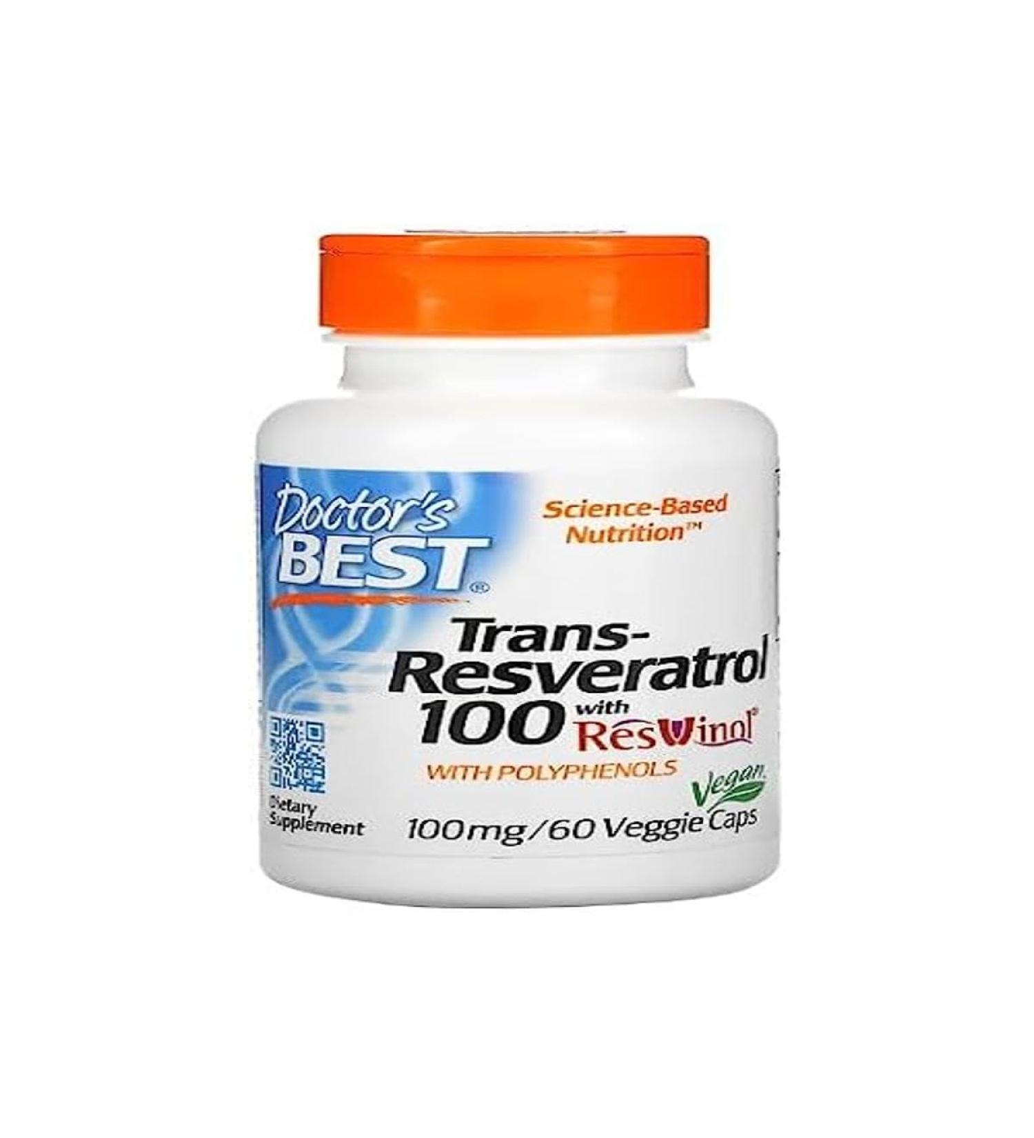 Doctors Best Trans-Resveratrol 100mg - High Quality Antioxidant & Anti-Aging Support | 60 Vcaps - International Shipping Available - Buy Online on GoSupps.com