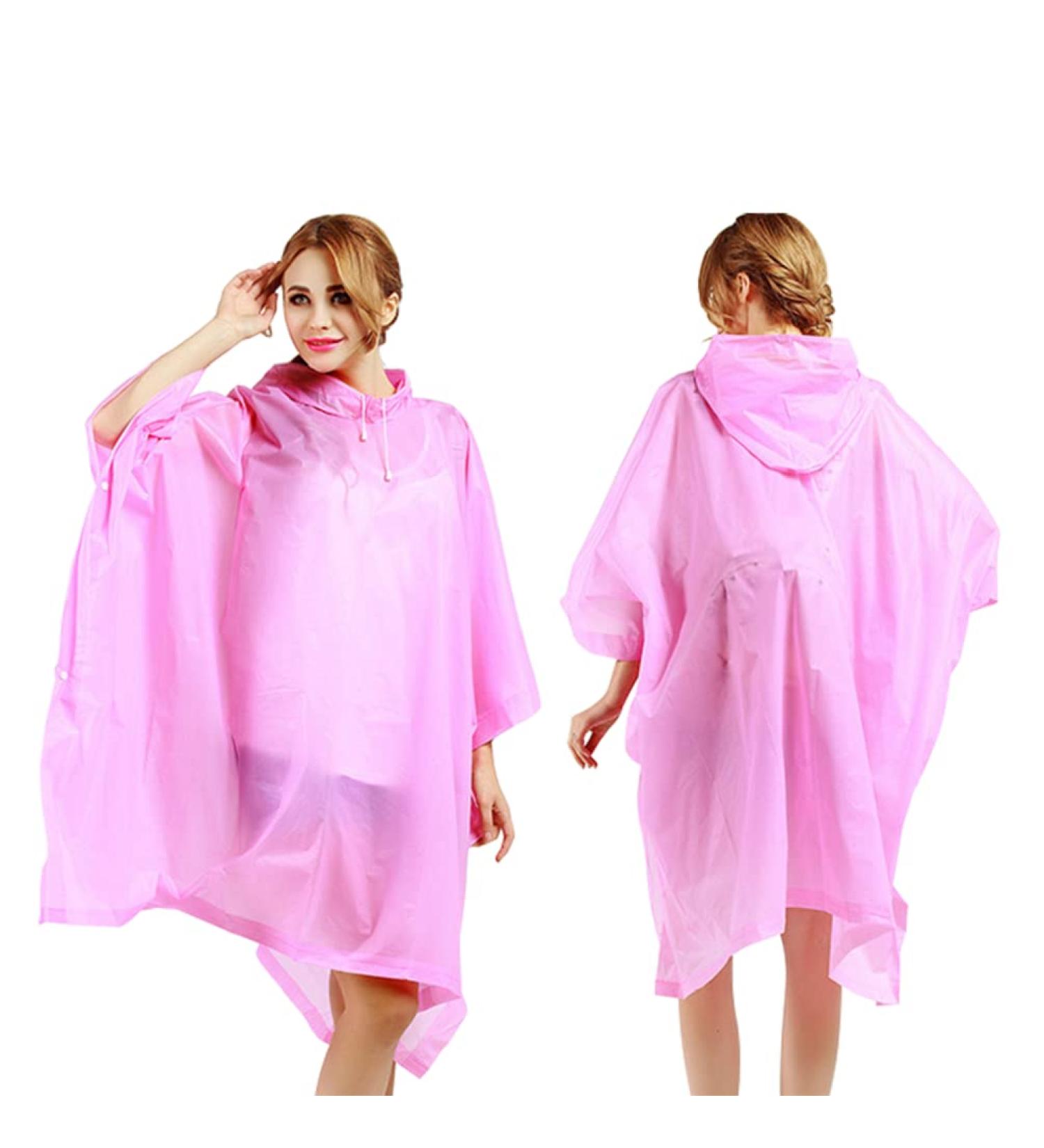 Reusable Pink Rain Ponchos for Adults with Drawstring Hood - Waterproof EVA Rain Coats for Men and Women - Family Pack (2 Pack) - Buy Online on GoSupps.com