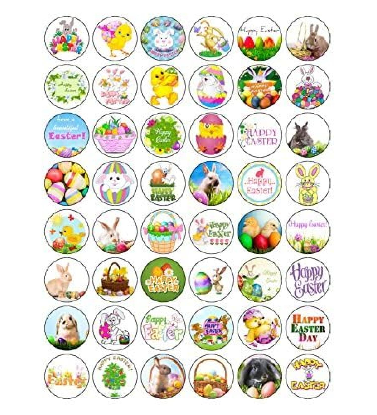 48 x PREMIUM HAPPY EASTER 3CM EDIBLE RICE PAPER FAIRY CUP CAKE TOPPERS BUNNY D4