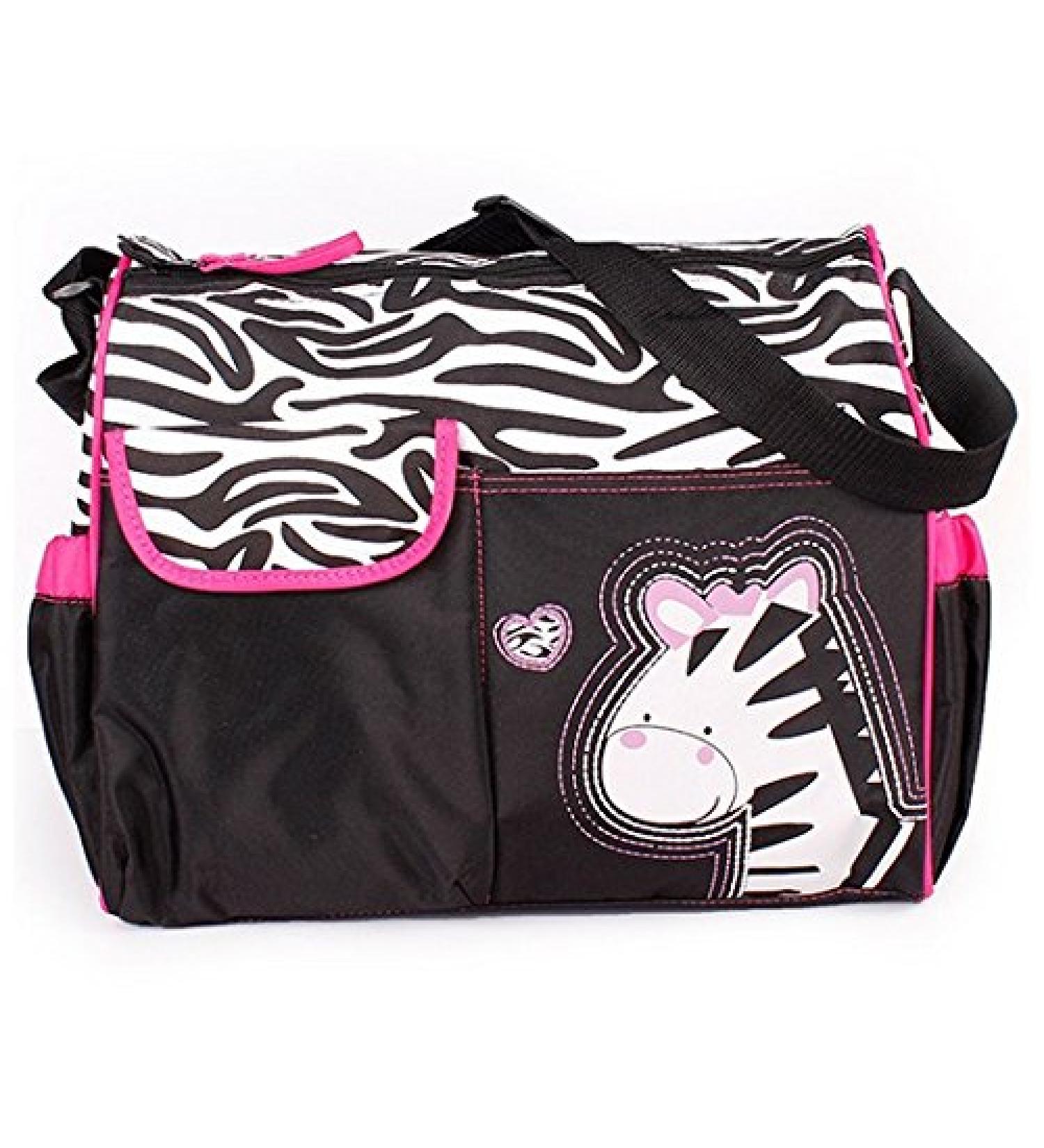 Accessotech Waterproof Baby Diaper Nappy Mummy Changing Handbag Shoulder Bag with Mat Travel (Zebra Pink)