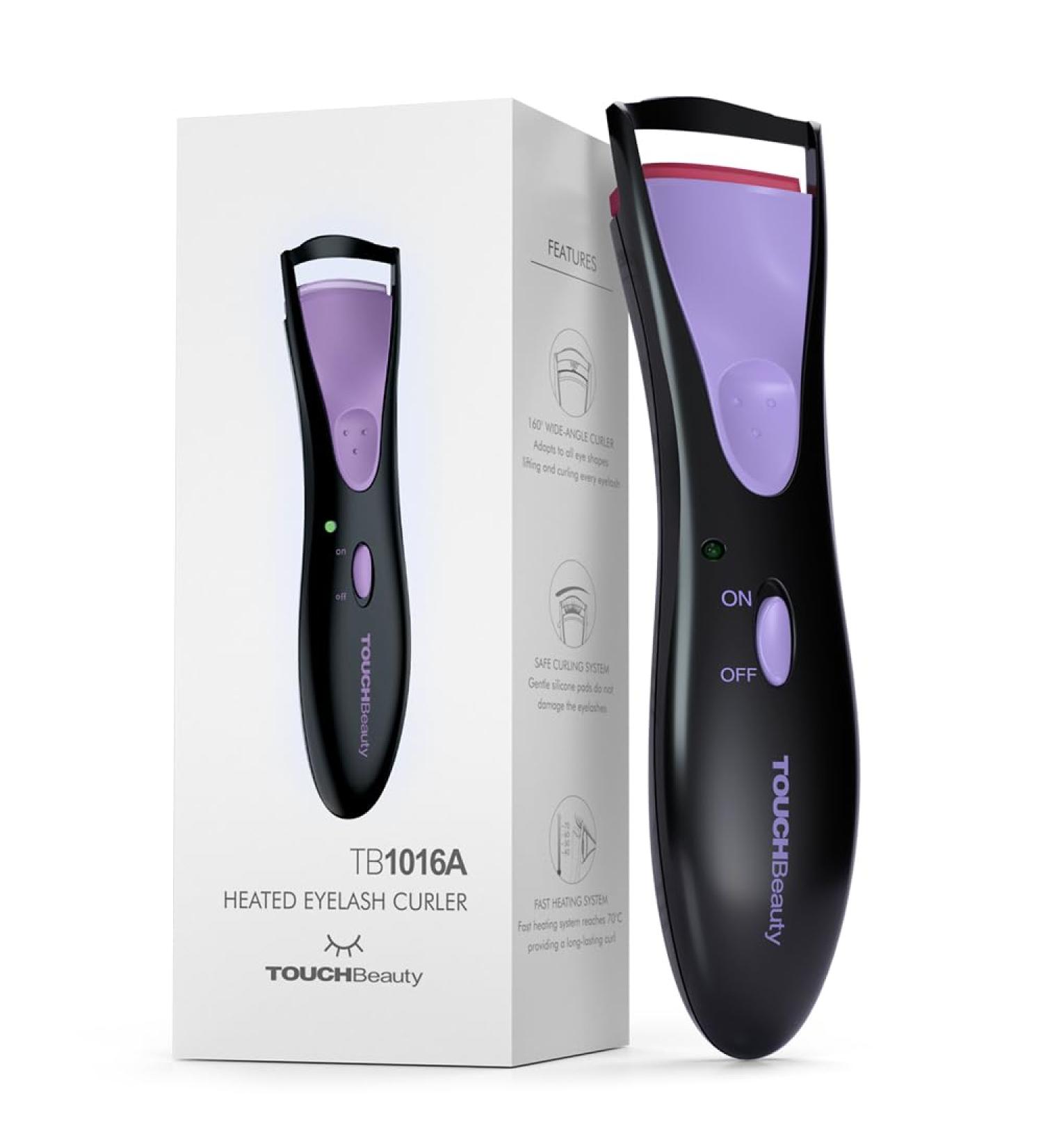 TOUCHBeauty Professional Heated Eyelash Curler | Upgrade Portable Electric Curler for Long-Lasting Painless Eyelash Curling - Curved Purple Design - Buy Online on GoSupps.com