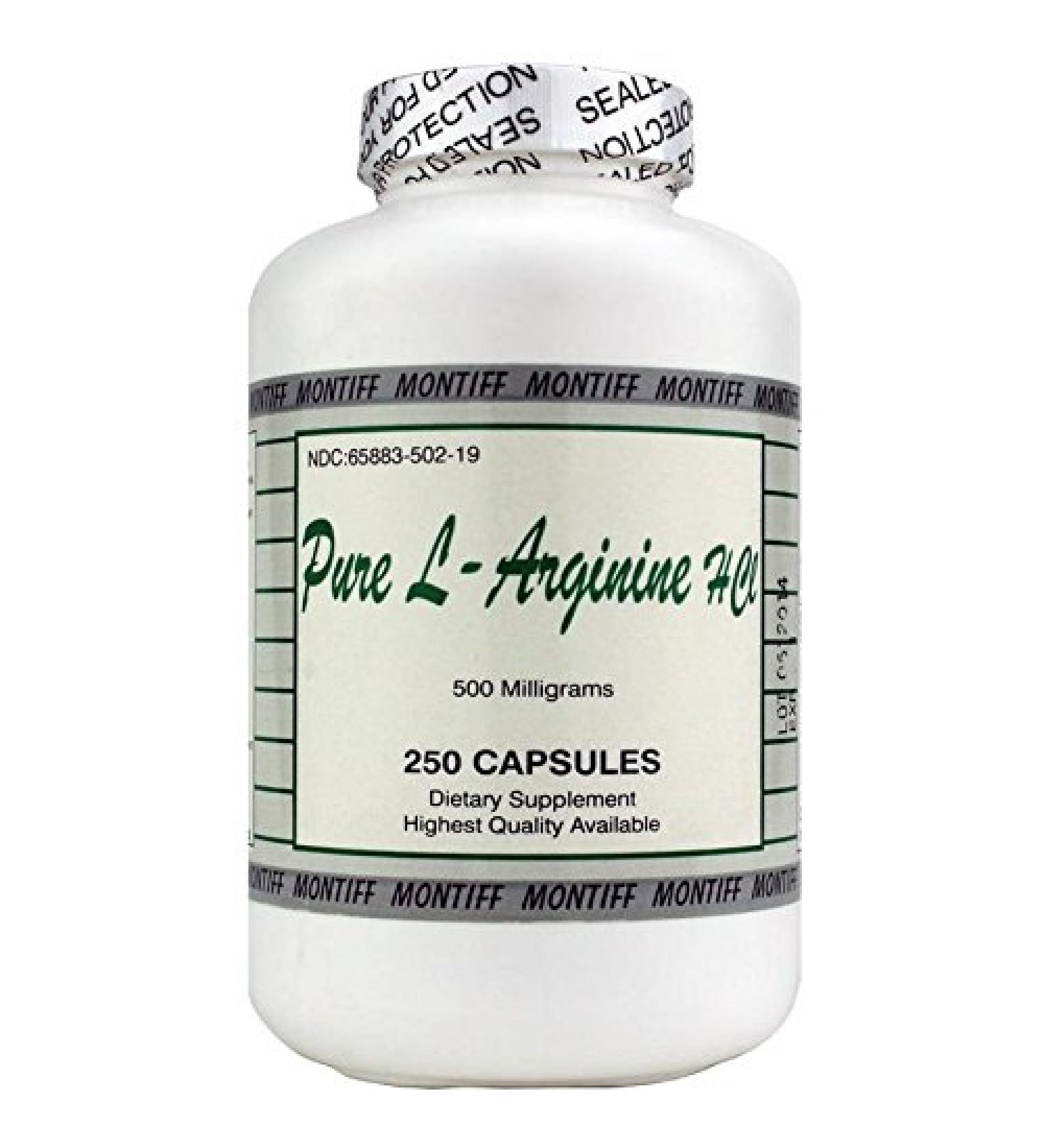 Pure L-Arginine HCL 500 mg - 250 Capsules by Montiff