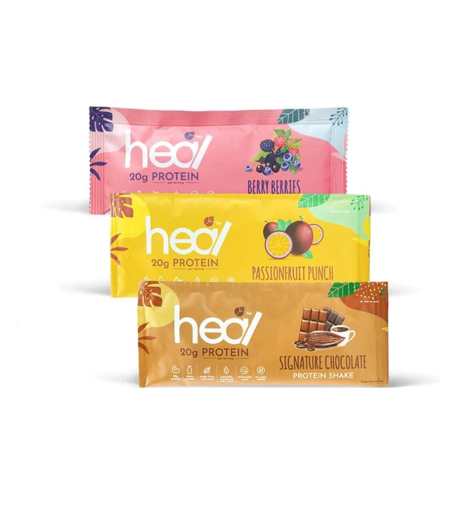 Pocket Size Whey Protein Pack 3x 20g - 3 Unique Passion Fruit/Red Fruit/Signature Chocolate 100% Cocoa Flavors - Buy Online on GoSupps.com