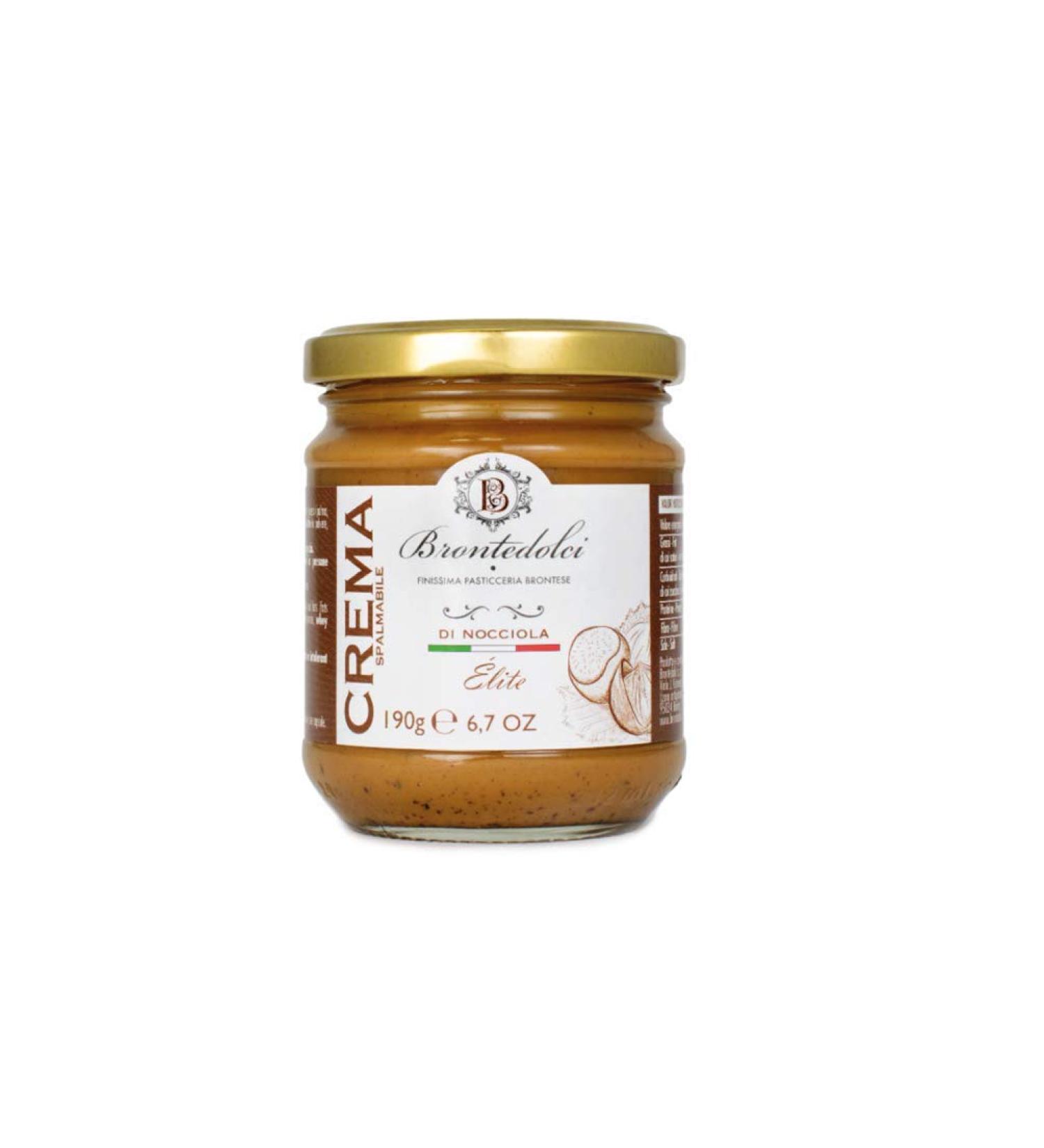 Brontedolci Crema Spalmabile di Nocciola Spreadable hazelnut cream 190 g in glass from Sicily with 40 hazelnuts