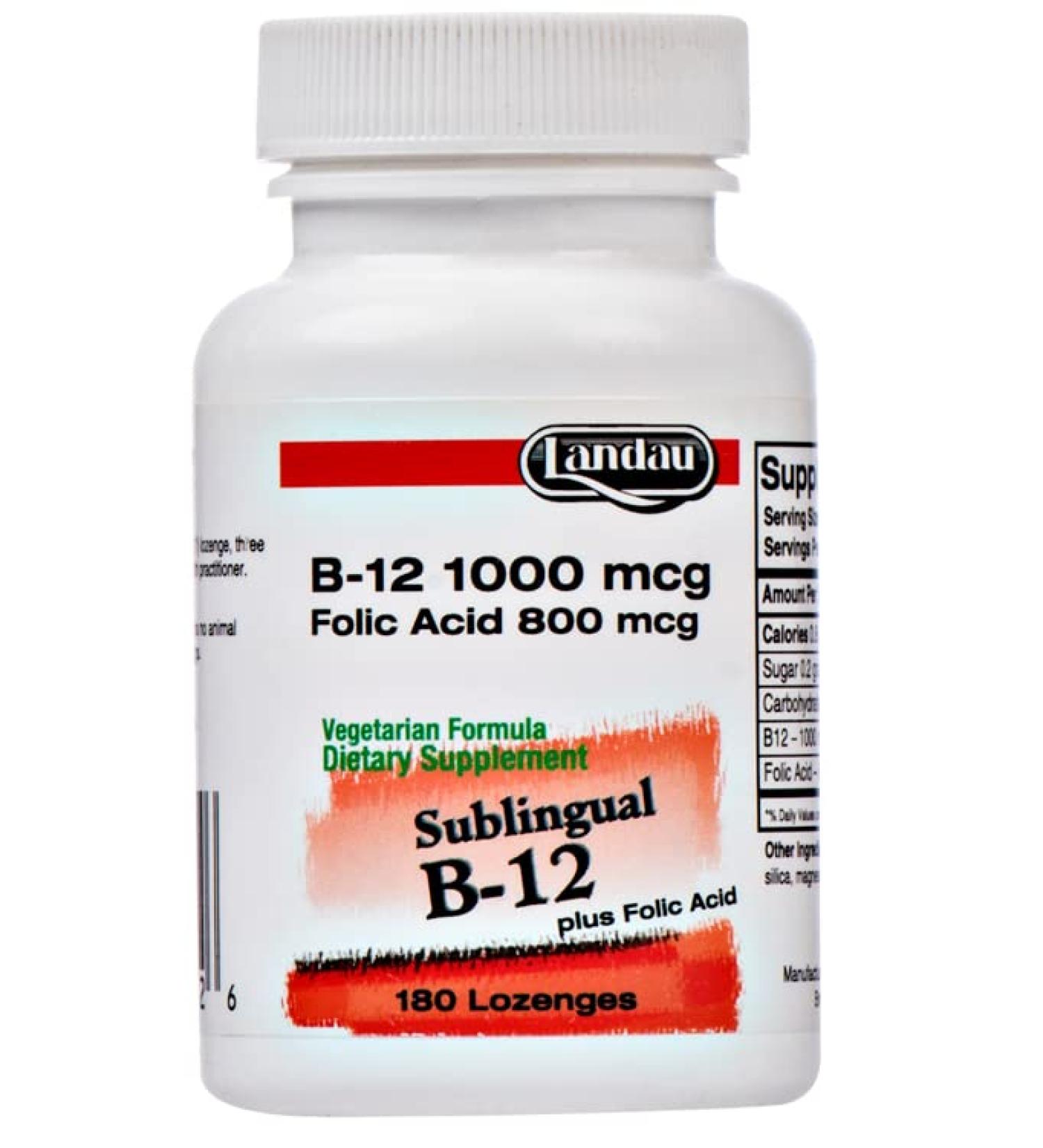 Landau B12 Sublingual 1000 Mcg. Plus Folic Acid Cherry Flavor - 180 Lozenges