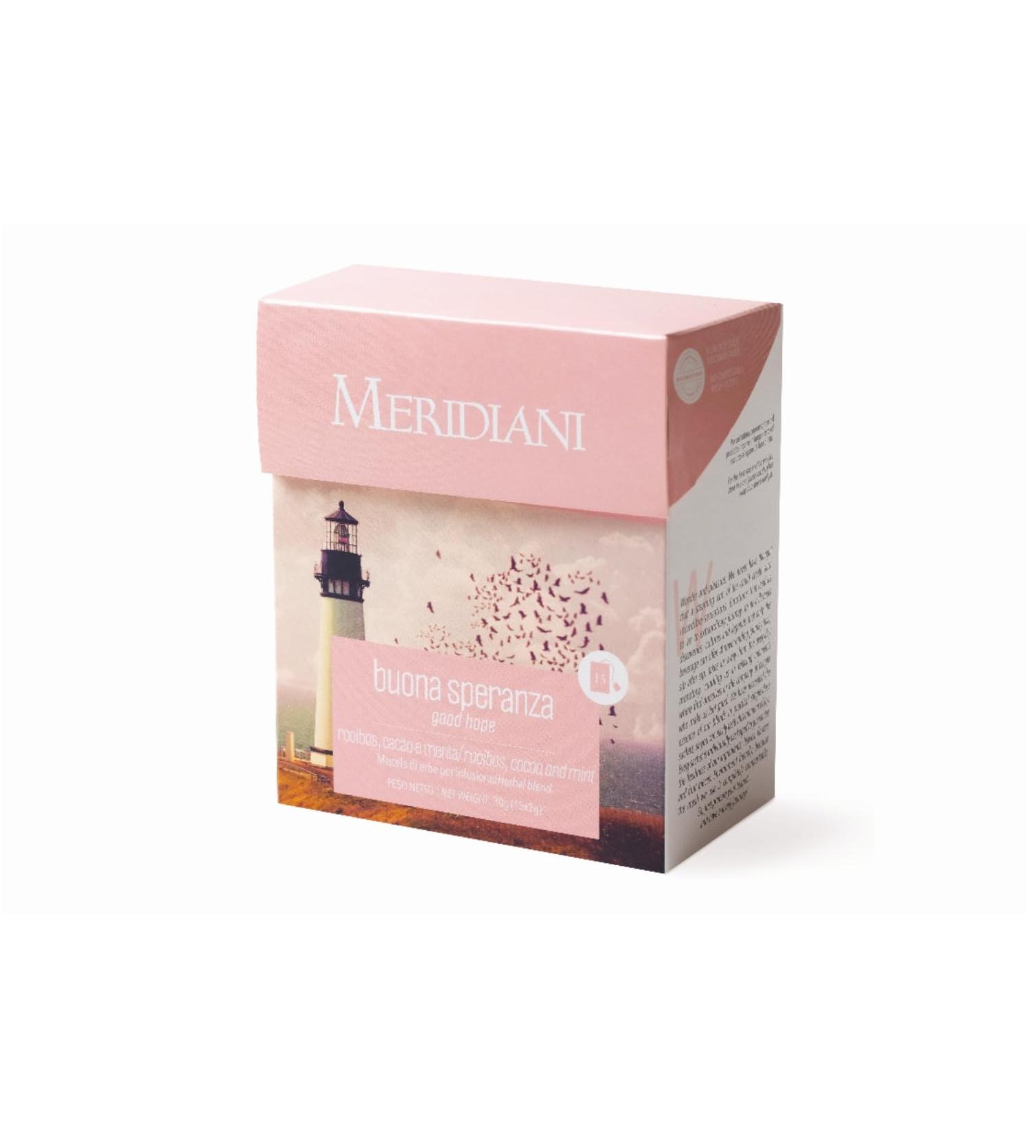 MERIDIANI Meridiani | Rooibos Cacao & Mint for Infusion | Cacao & Rooibos Herbal Tea | Rooibos from South Africa Mint and Cacao - 15 Tea Bags (30g) | Caffeine-Free Red Tea