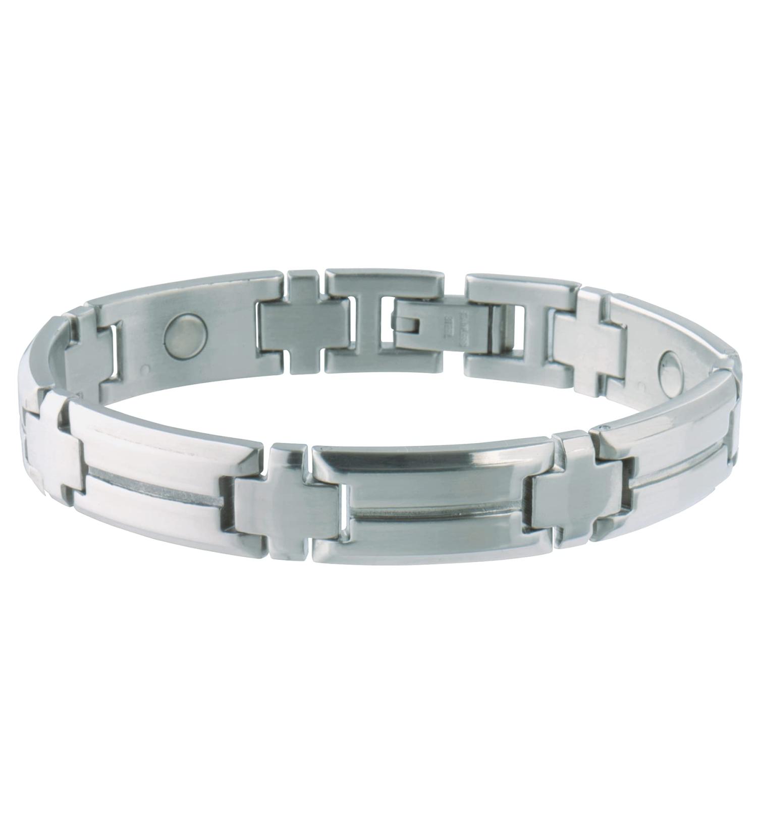 Sabona Mens Stainless Steel Magnetic Bracelet Sport Magnetic Bracelet Silver Large/X large 8.0