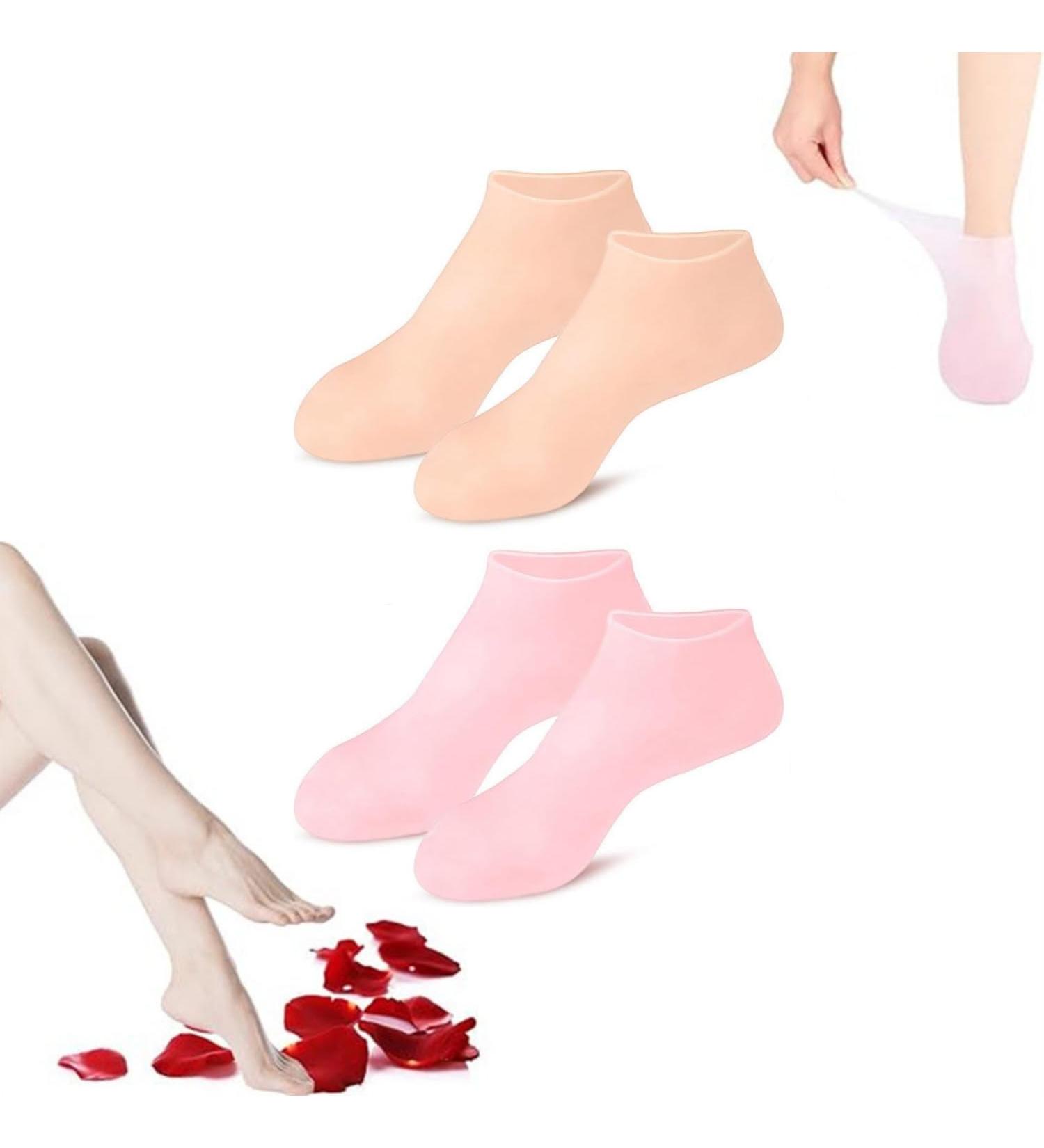 Buy Silicone Socks for Moisturized Feet | 2 Pairs Pink Rose & Skin Color for Dry Cracked Skin - Buy Online on GoSupps.com